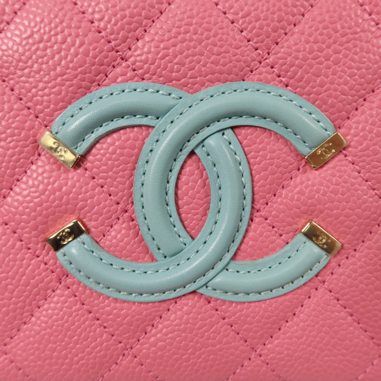 CHANEL 牛皮皮革CC Fillgree Vanity Case鏈帶手挽肩背兩用袋