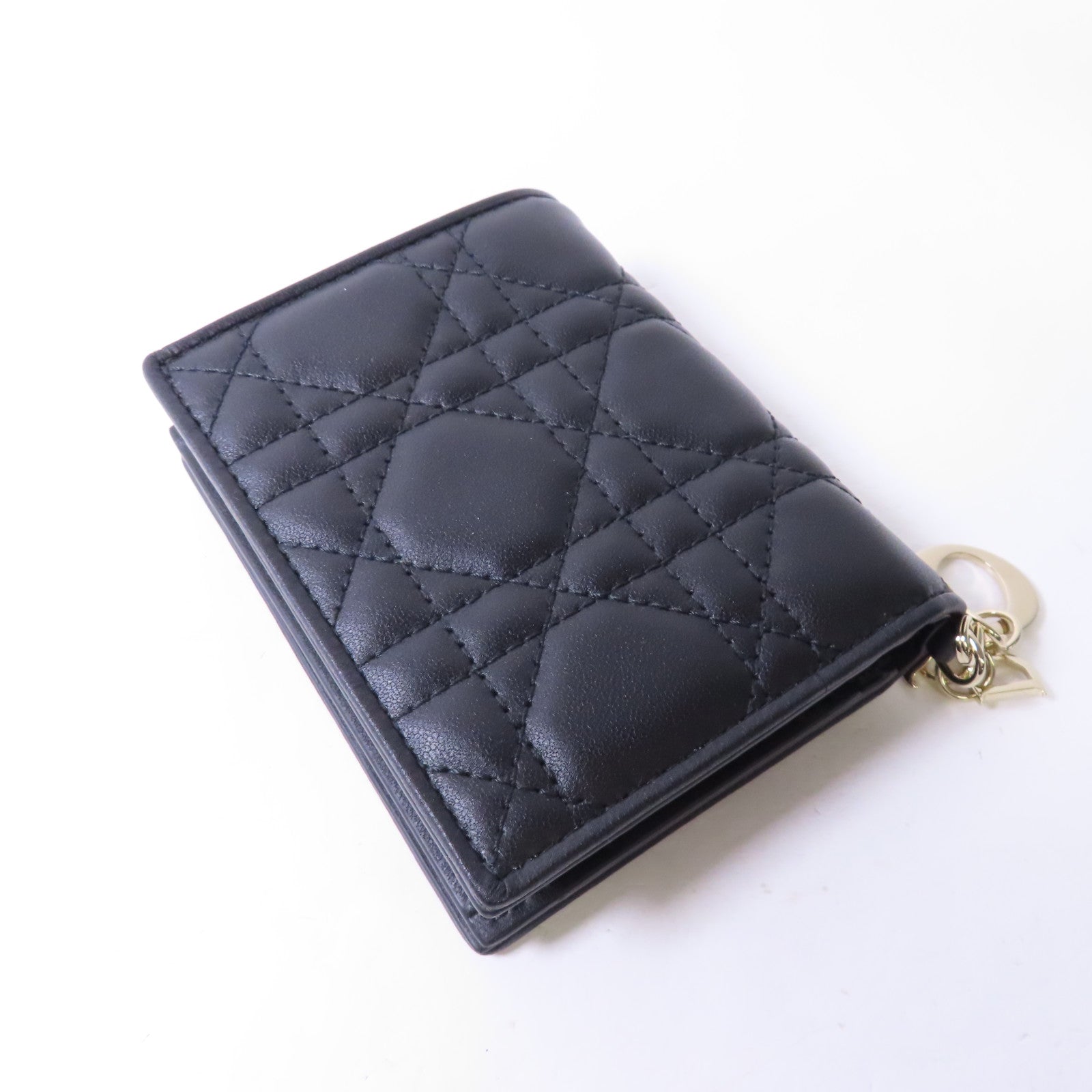 Dior 羊皮皮革Lady Dior Gardenia金扣錢包黑色