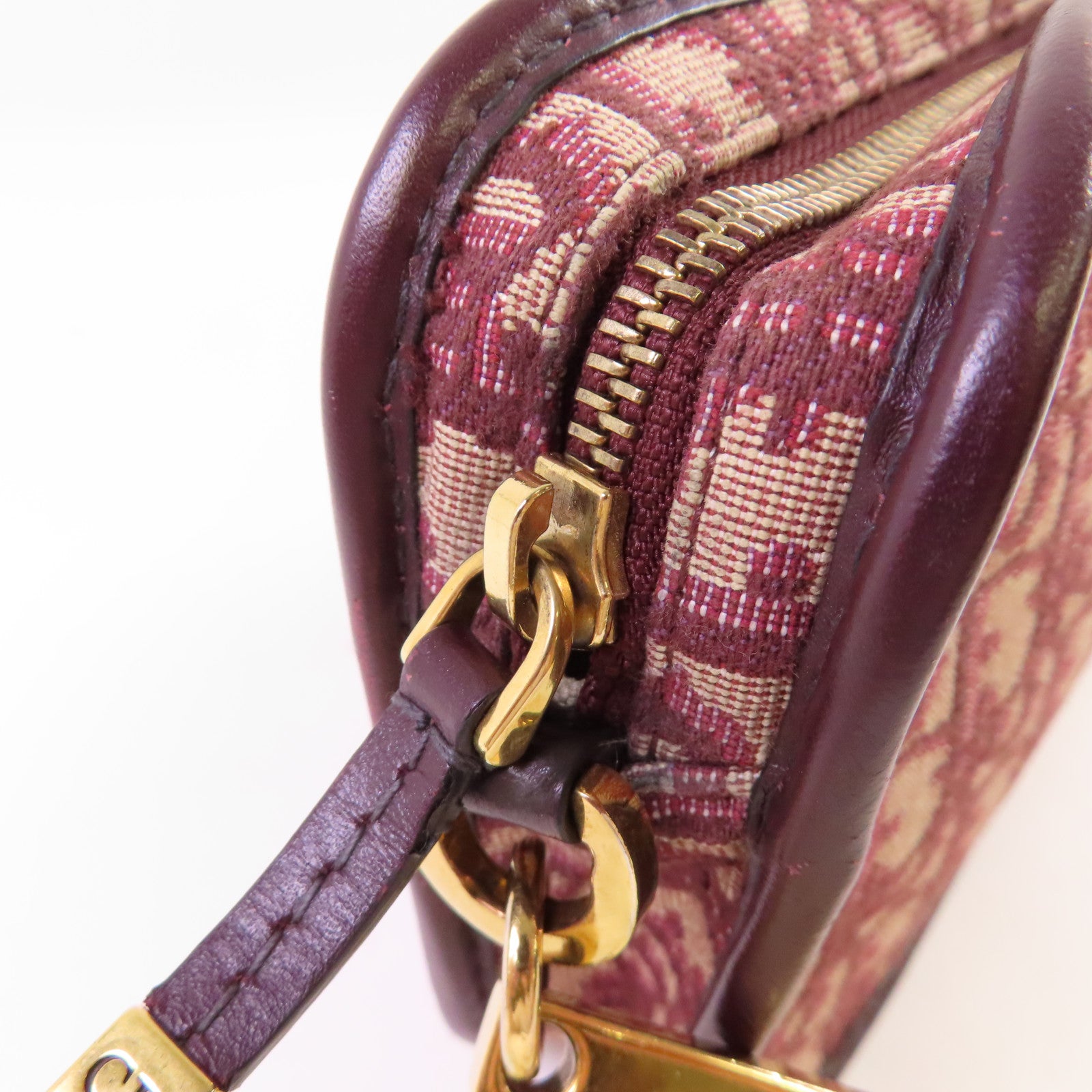 Dior Oblique帆布Clutch Bag金扣手拿包酒紅色