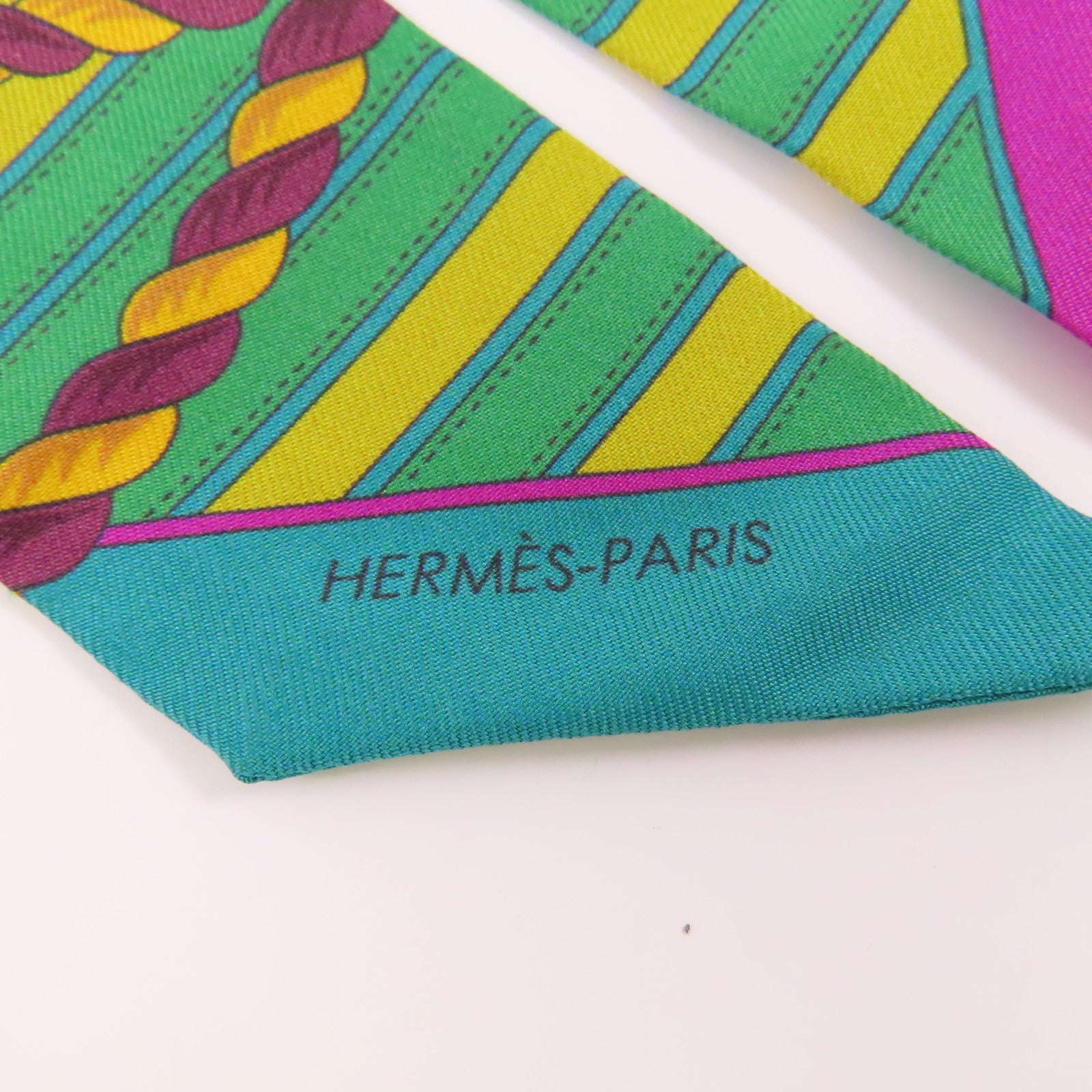 HERMES Twilly Scarf Scarves Silk Green Purple Yellow