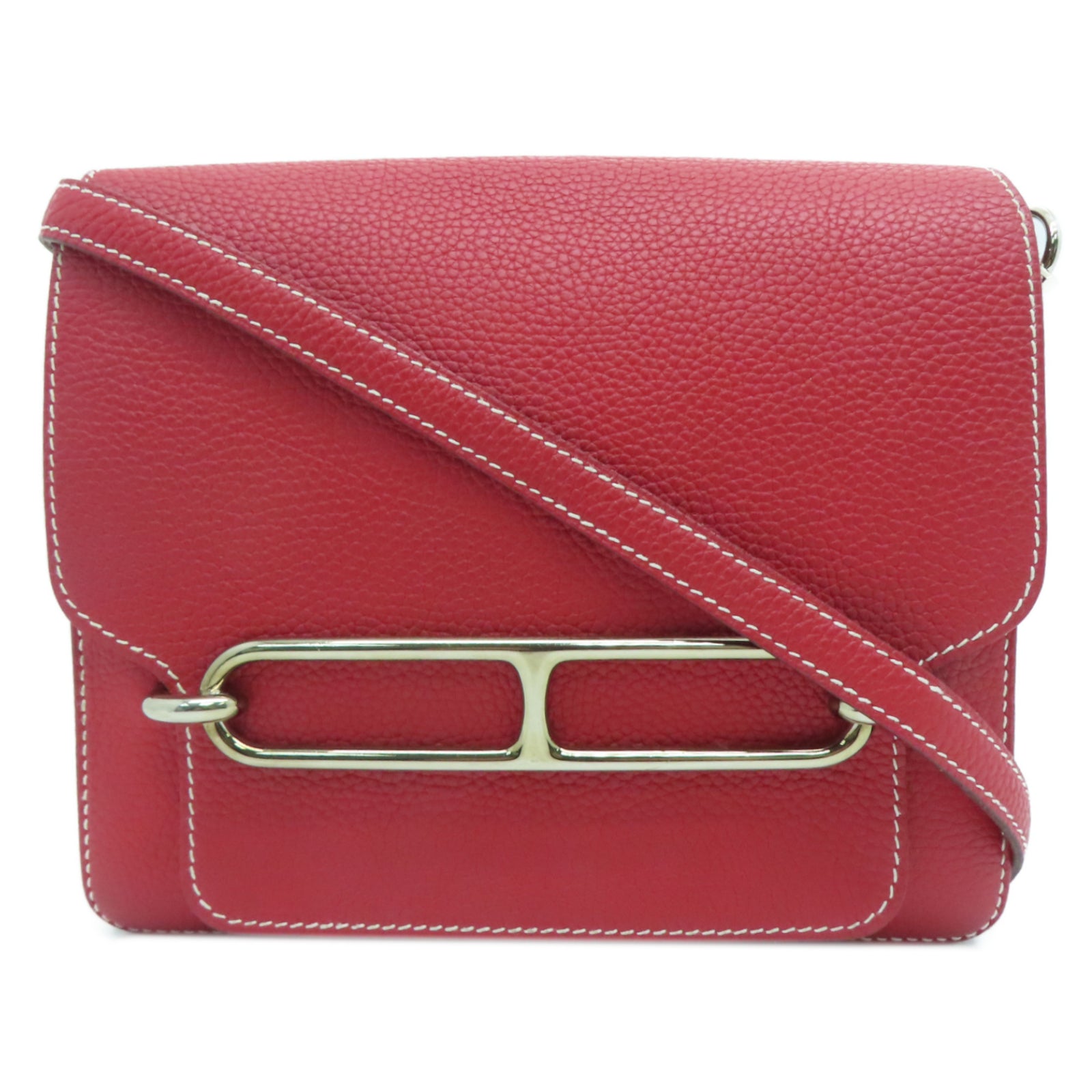HERMES 【激減優惠】Clemence皮革Roulis 23金扣肩背袋Rouge Casaque紅色