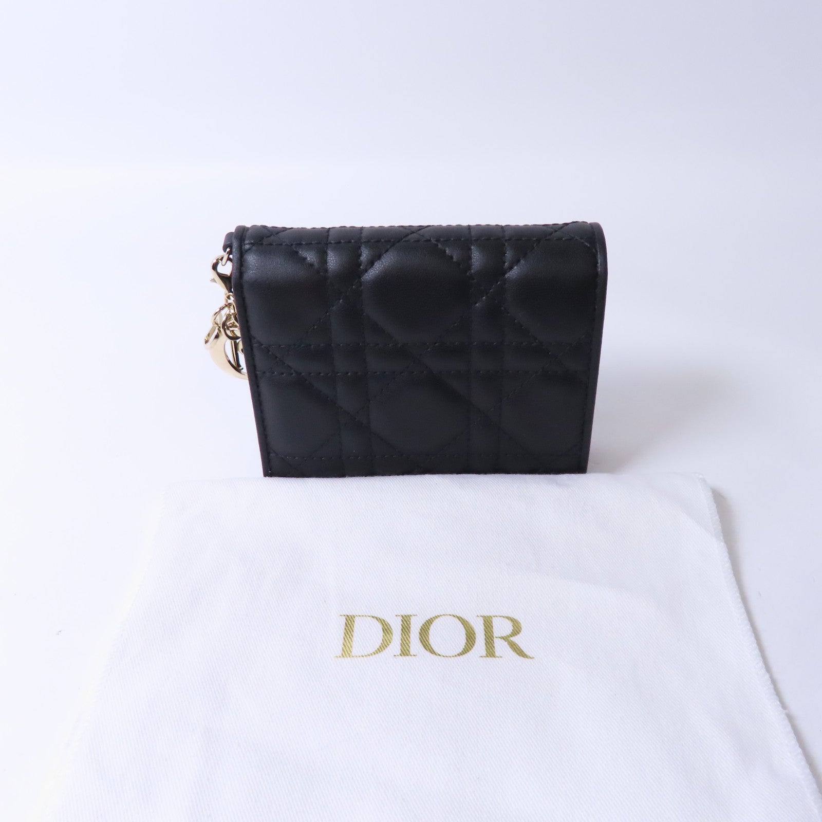 Dior 羊皮皮革Lady Dior Gardenia金扣錢包黑色