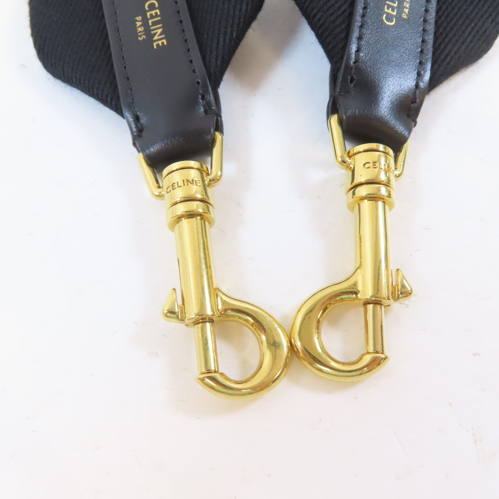 CELINE 帆布Shoulder Strap金扣肩背帶黑色