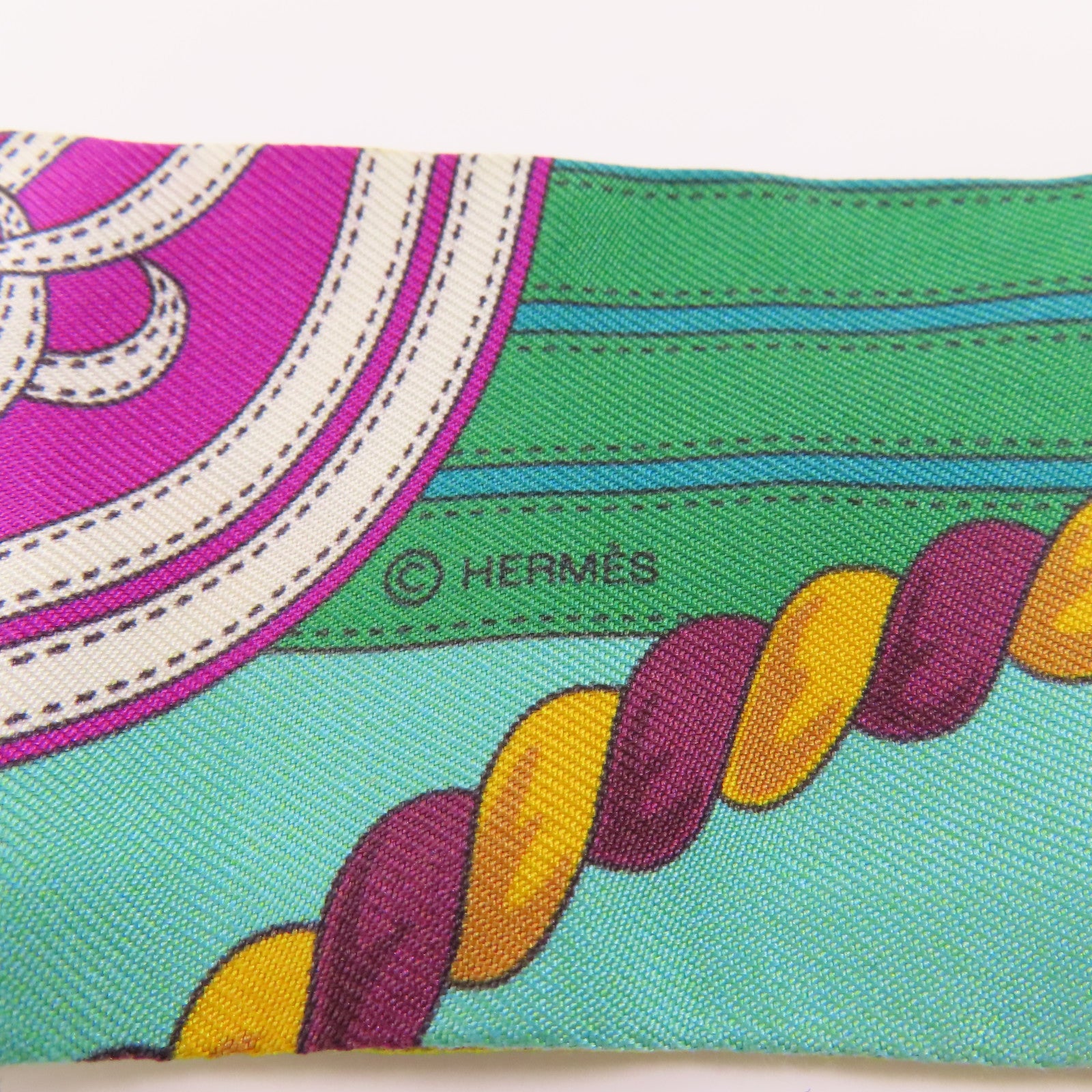 HERMES Twilly Scarf Scarves Silk Green Purple Yellow