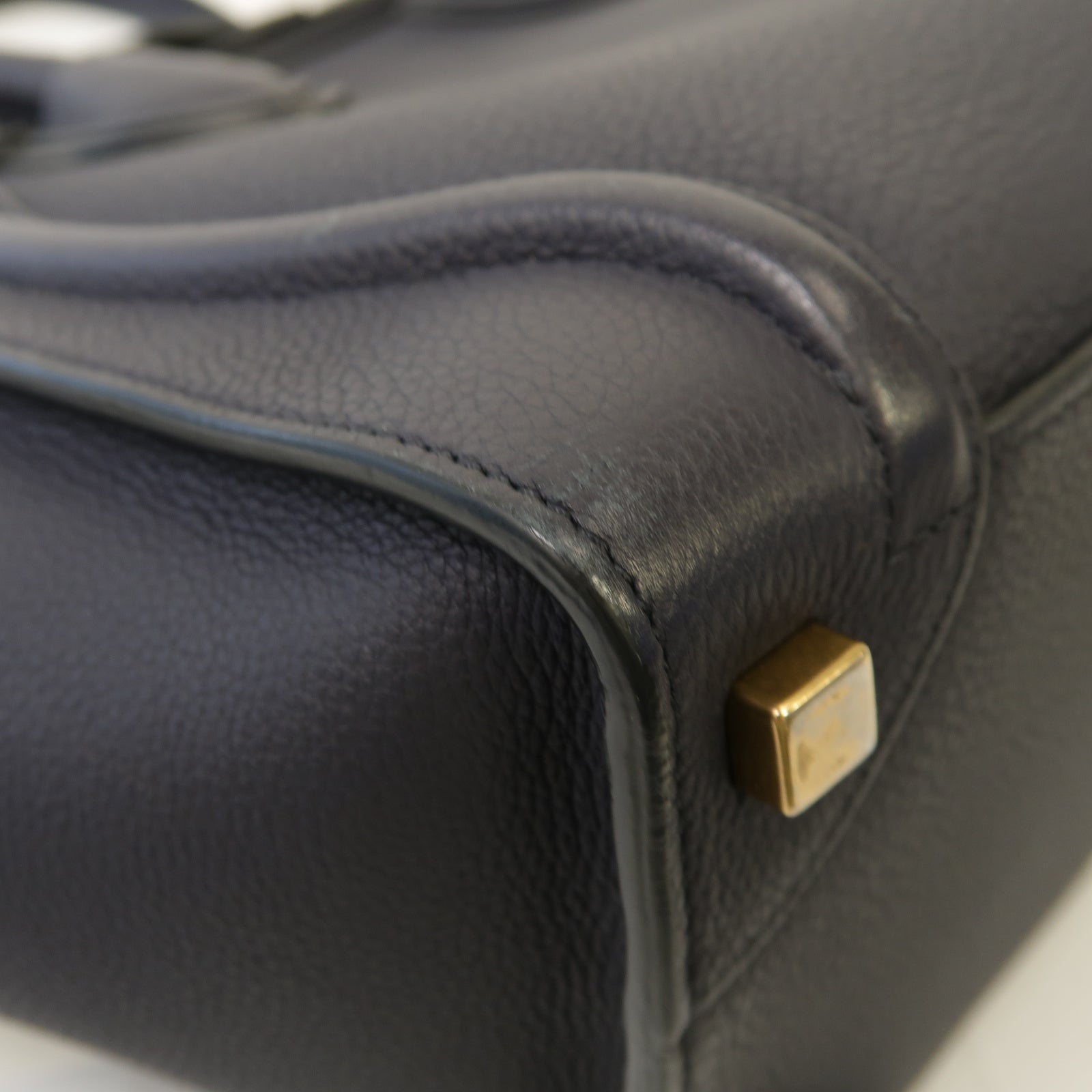 CELINE 牛皮皮革Luggage Bag金扣手挽袋深藍色