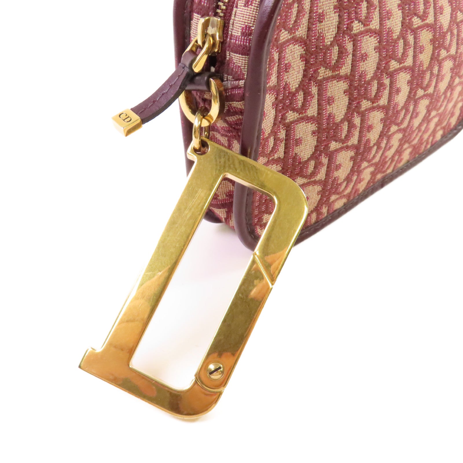 Dior Oblique帆布Clutch Bag金扣手拿包酒紅色