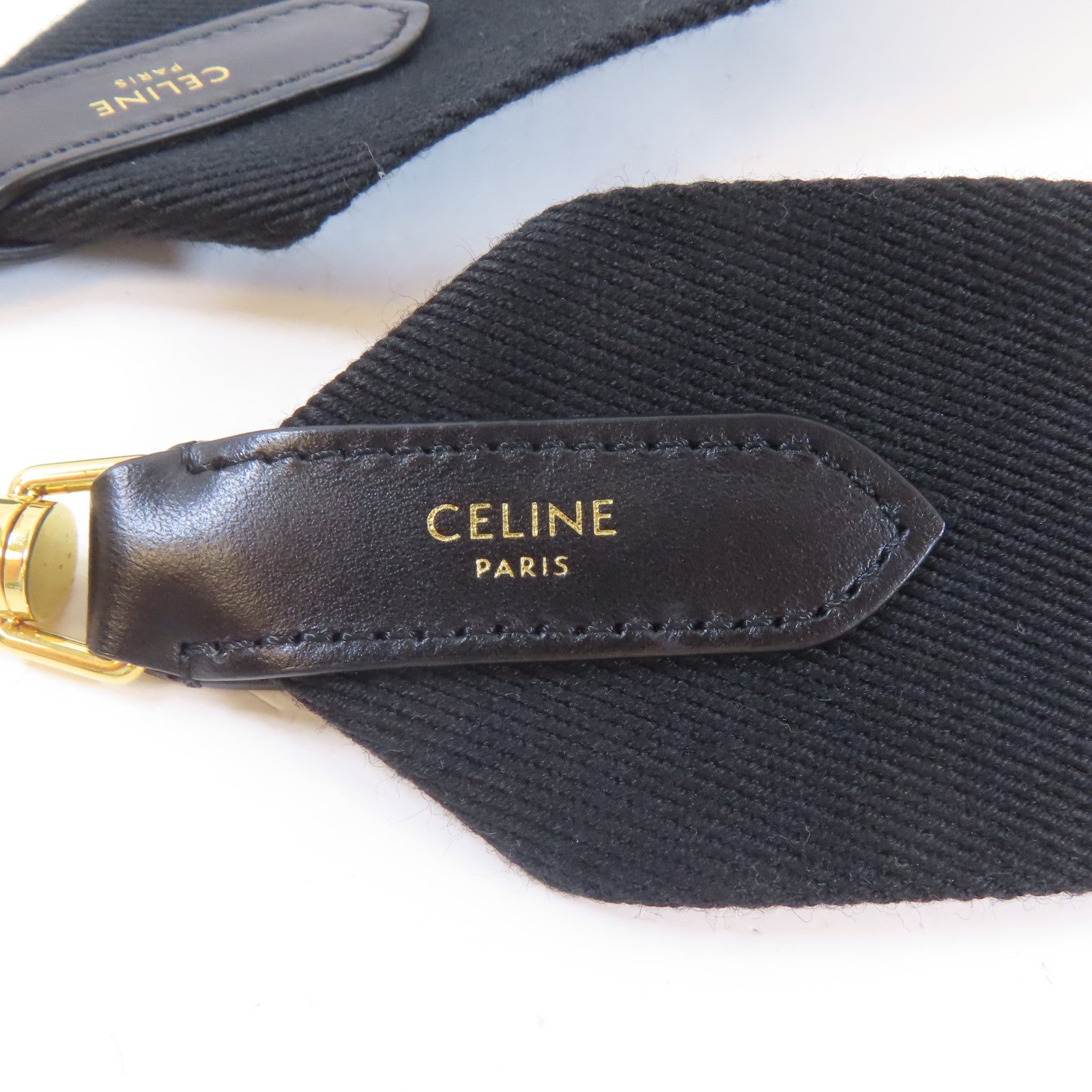 CELINE 帆布Shoulder Strap金扣肩背帶黑色