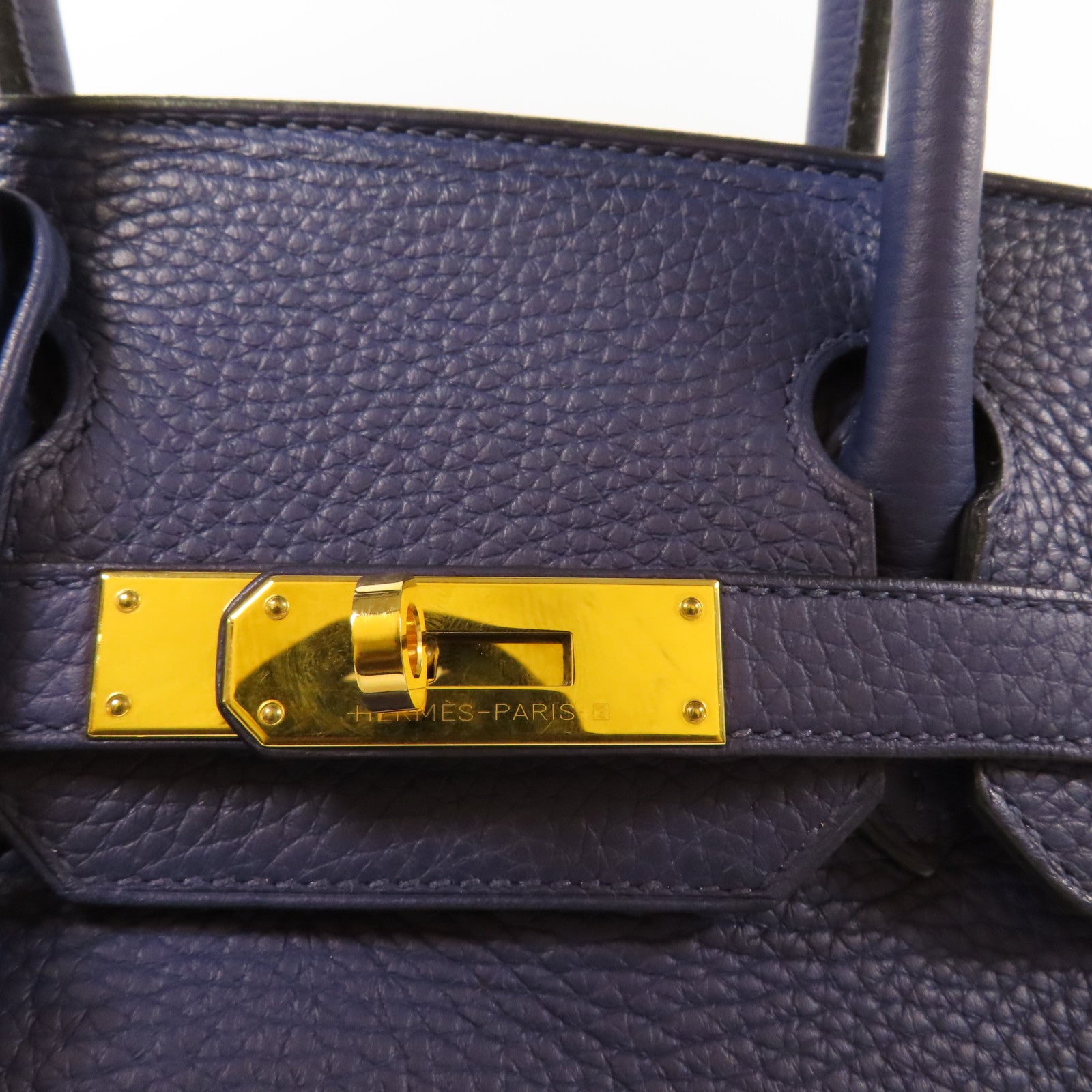 HERMES Clemence皮革Birkin 30金扣手挽袋Bleu Encre