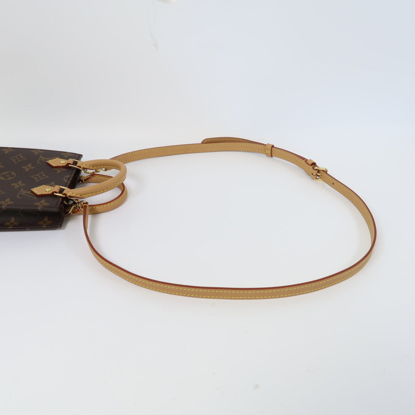 LOUIS VUITTON Monogram Petit Sac Plat金扣手挽肩背兩用袋啡色