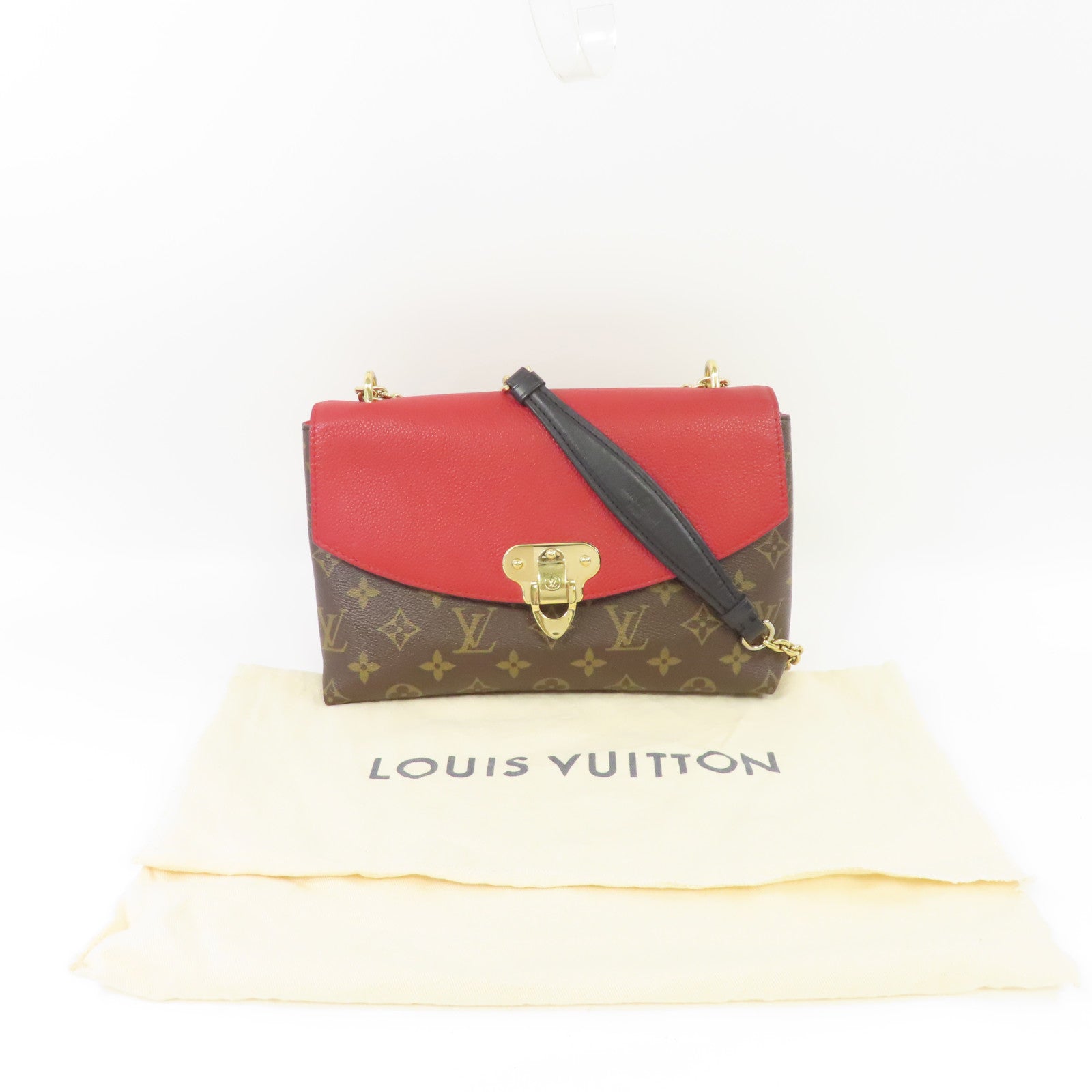 LOUIS VUITTON Monogram Saint Placide Chain Bag金扣鏈帶肩背袋紅色/啡色