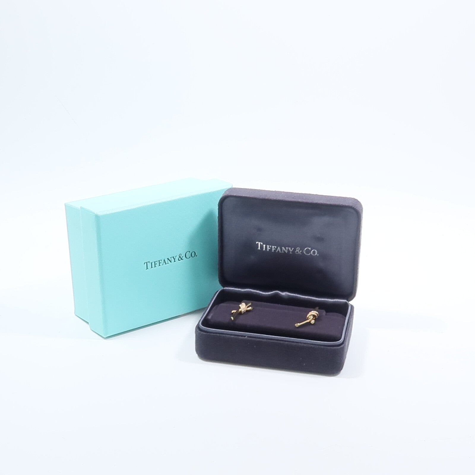 TIFFANY＆CO 18K玫瑰金Knot Earrings鑽石耳環