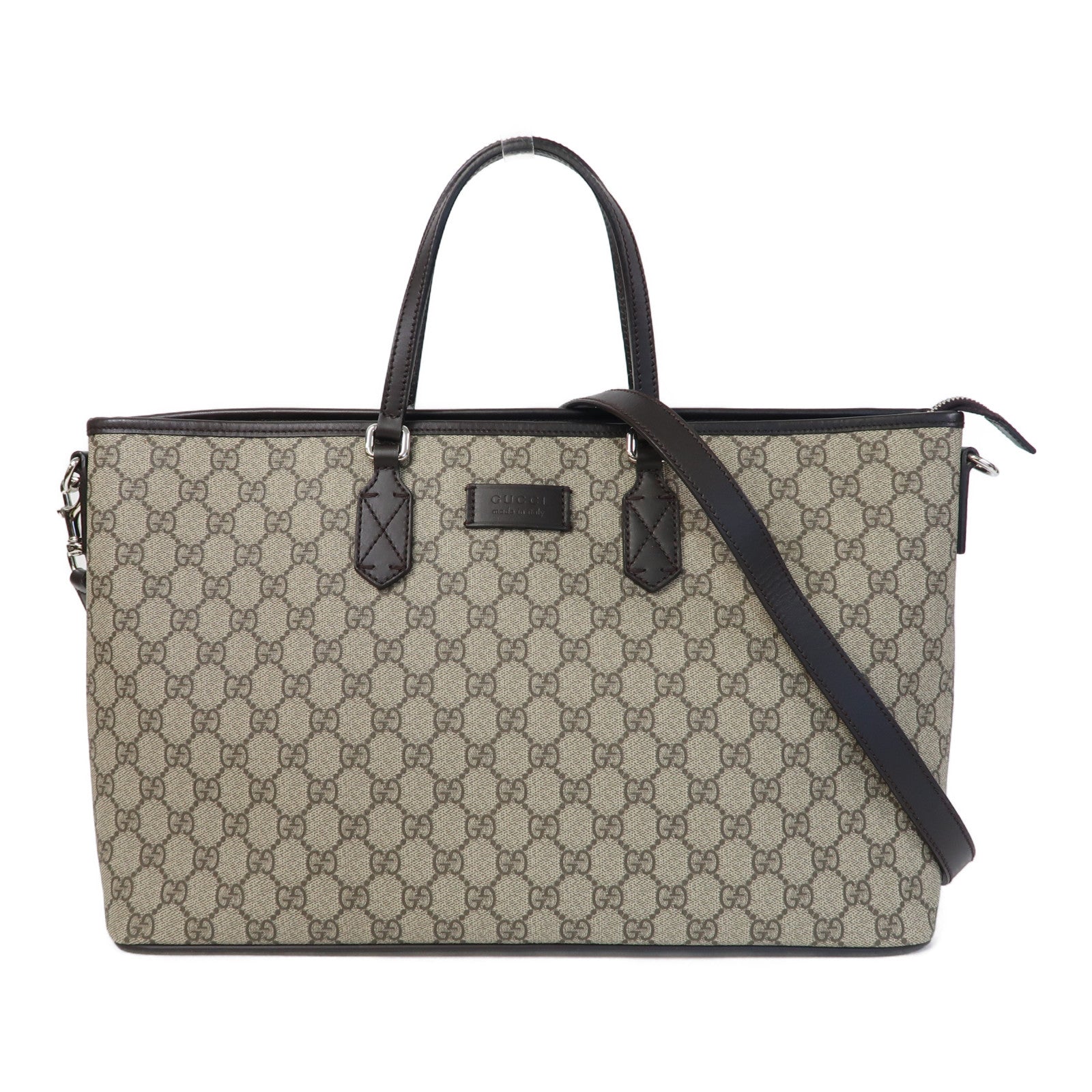 GUCCI 塗層帆布2 Way Shoulder銀扣手挽肩背兩用袋啡色