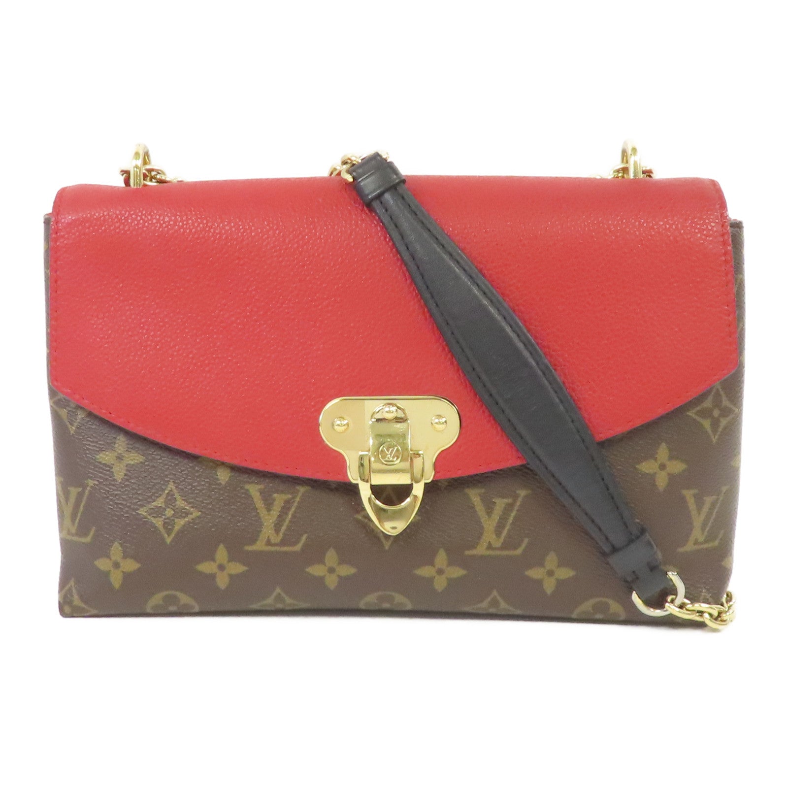 LOUIS VUITTON Monogram Saint Placide Chain Bag金扣鏈帶肩背袋紅色/啡色