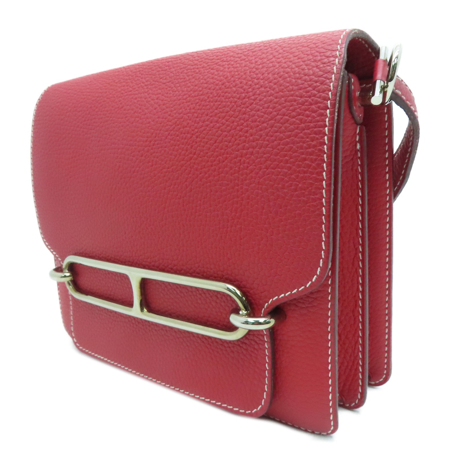 HERMES 【激減優惠】Clemence皮革Roulis 23金扣肩背袋Rouge Casaque紅色