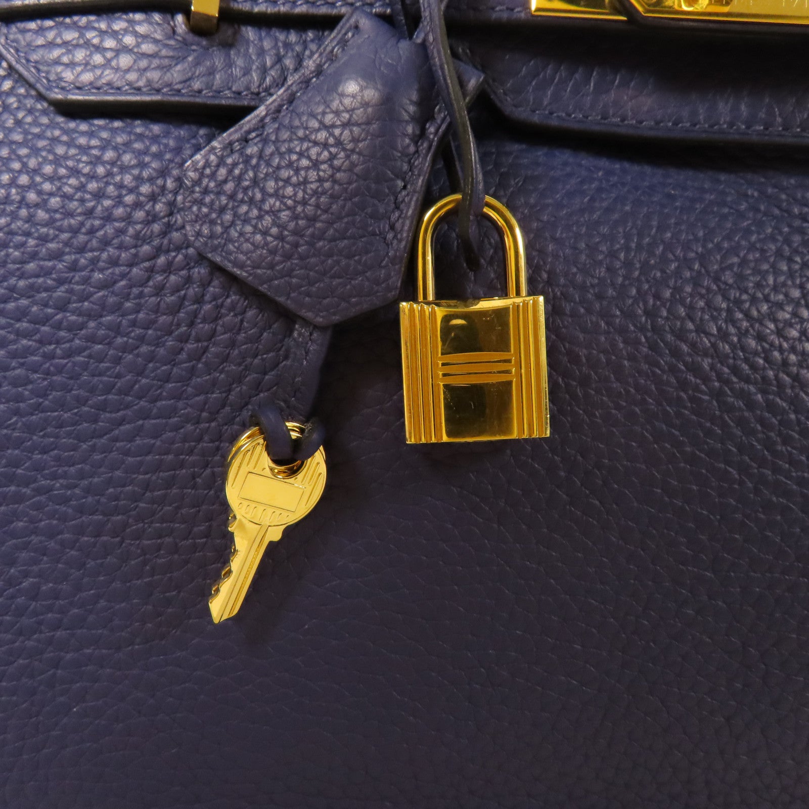 HERMES Clemence皮革Birkin 30金扣手挽袋Bleu Encre