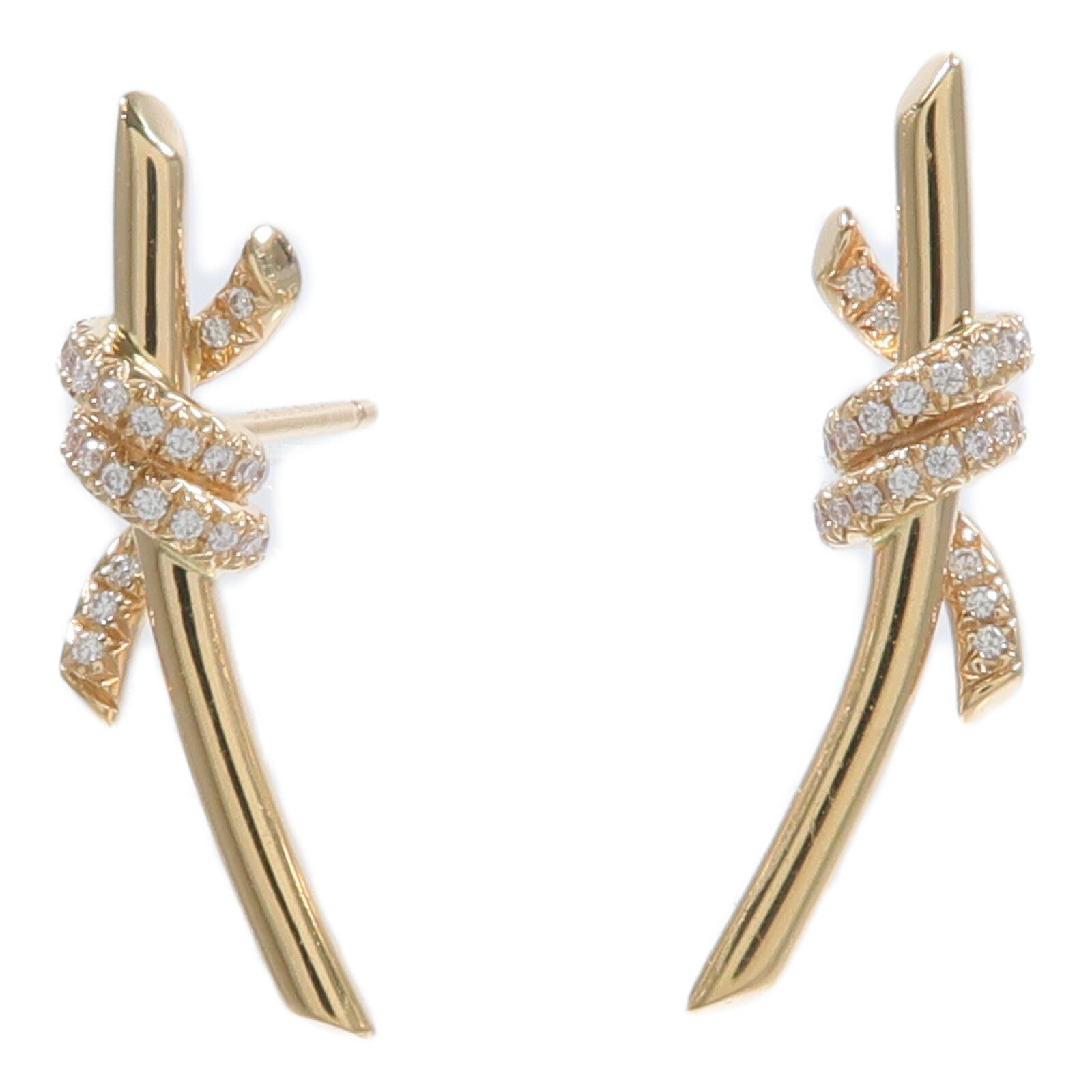 TIFFANY＆CO 18K玫瑰金Knot Earrings鑽石耳環