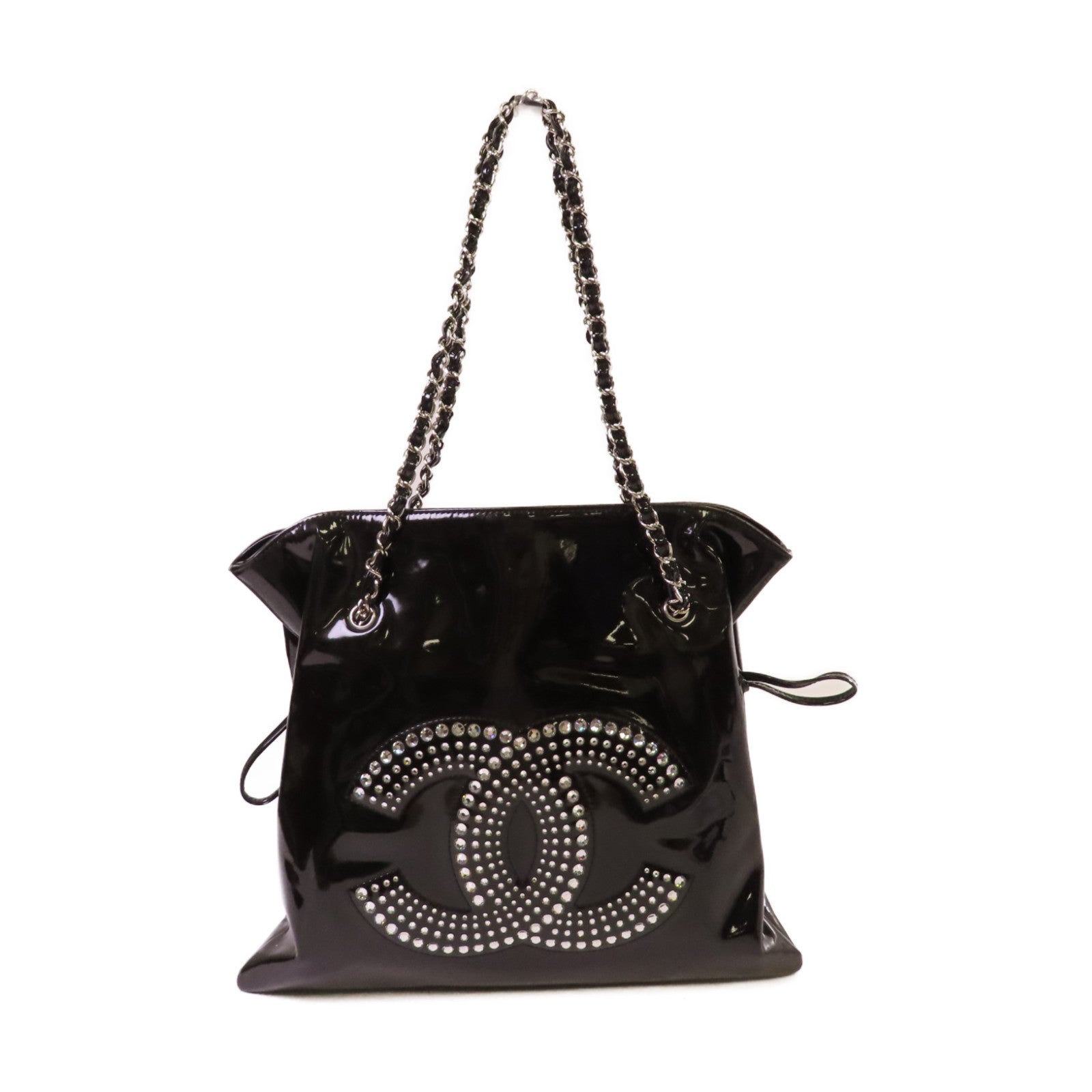 CHANEL 【激減優惠】漆皮皮革Chain Shoulder Bag銀扣鏈帶肩背袋黑色