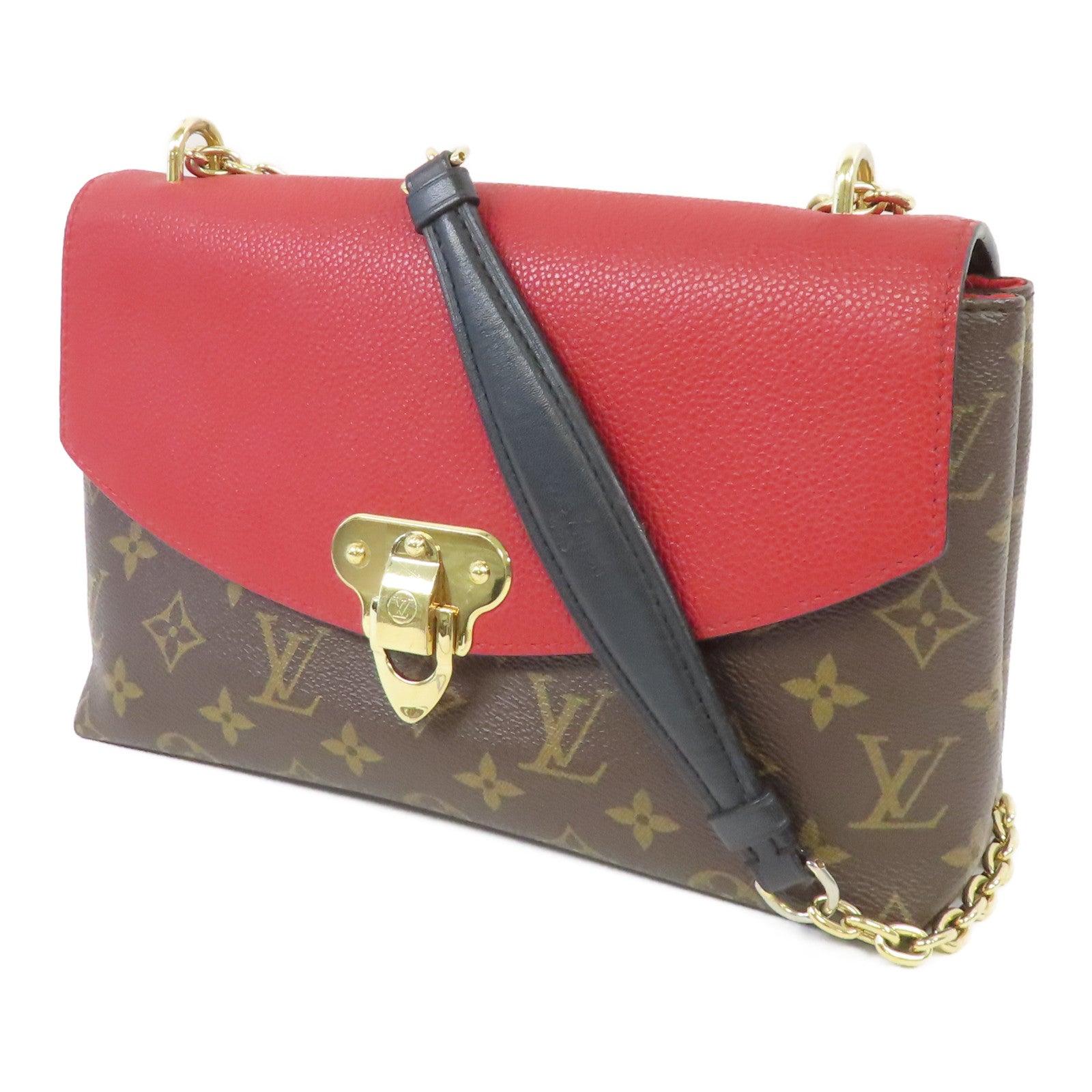LOUIS VUITTON Monogram Saint Placide Chain Bag金扣鏈帶肩背袋紅色/啡色