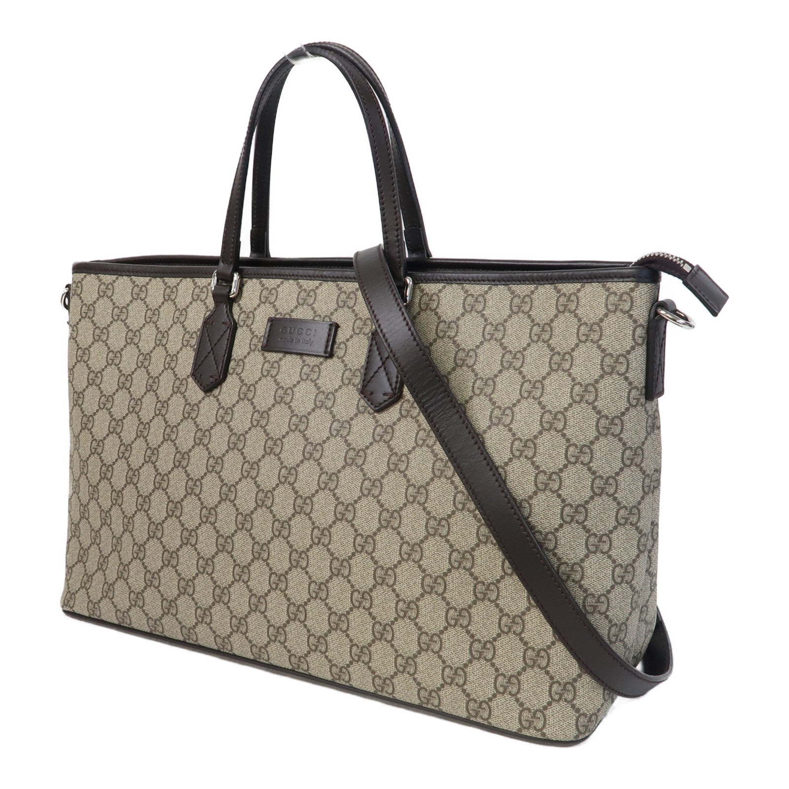 GUCCI 塗層帆布2 Way Shoulder銀扣手挽肩背兩用袋啡色