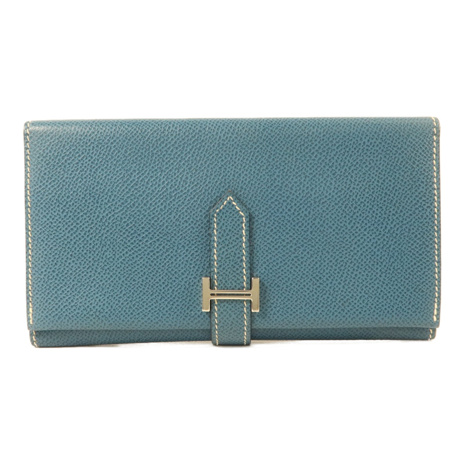HERMES Courchevel皮革Bearn Trifold長錢包Bleu Jean