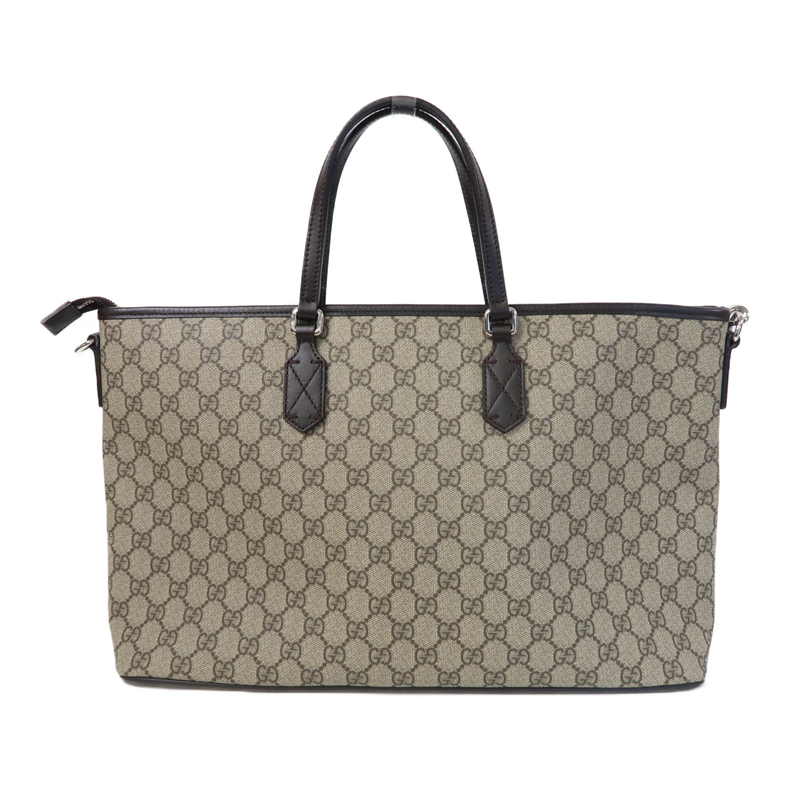GUCCI 塗層帆布2 Way Shoulder銀扣手挽肩背兩用袋啡色