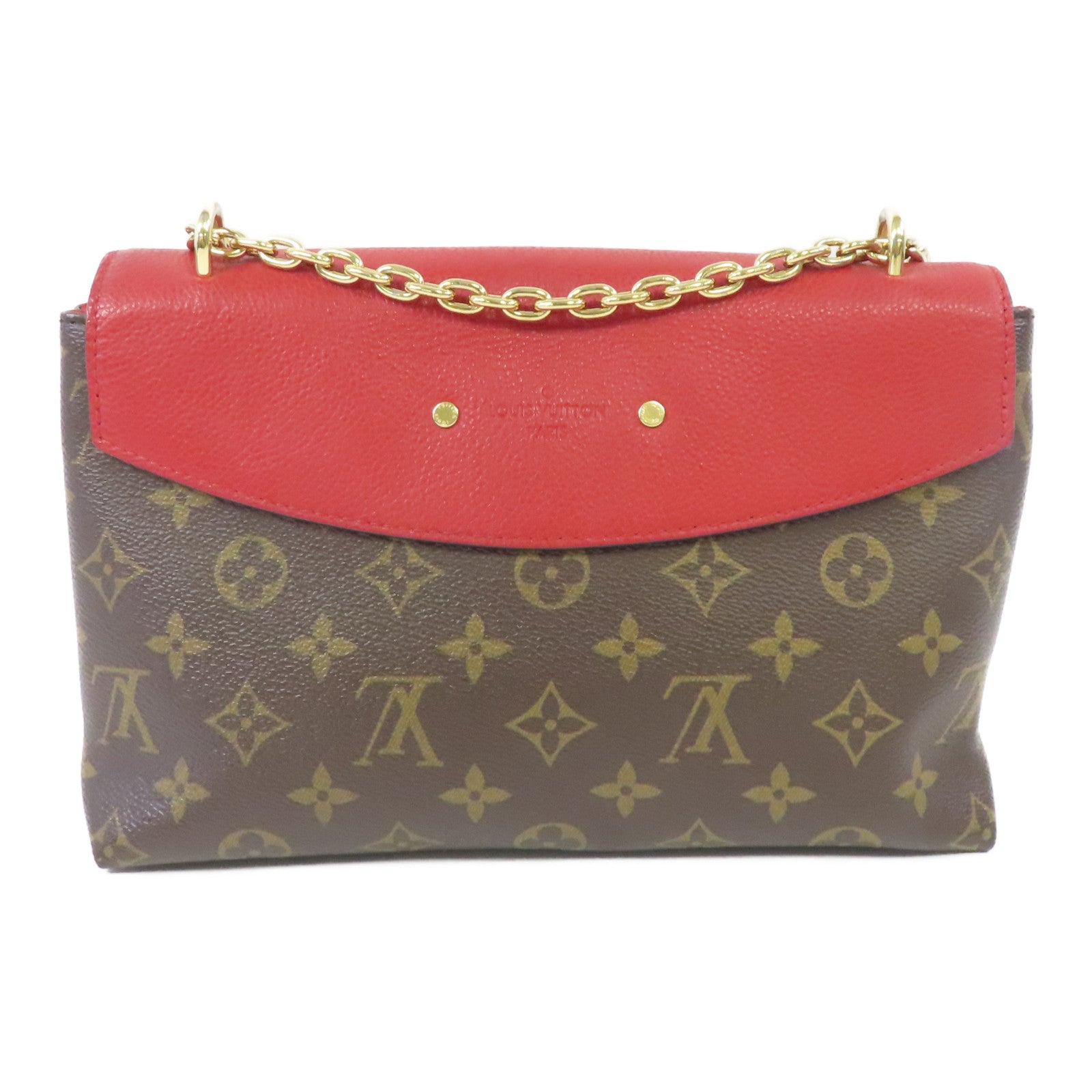 LOUIS VUITTON Monogram Saint Placide Chain Bag金扣鏈帶肩背袋紅色/啡色