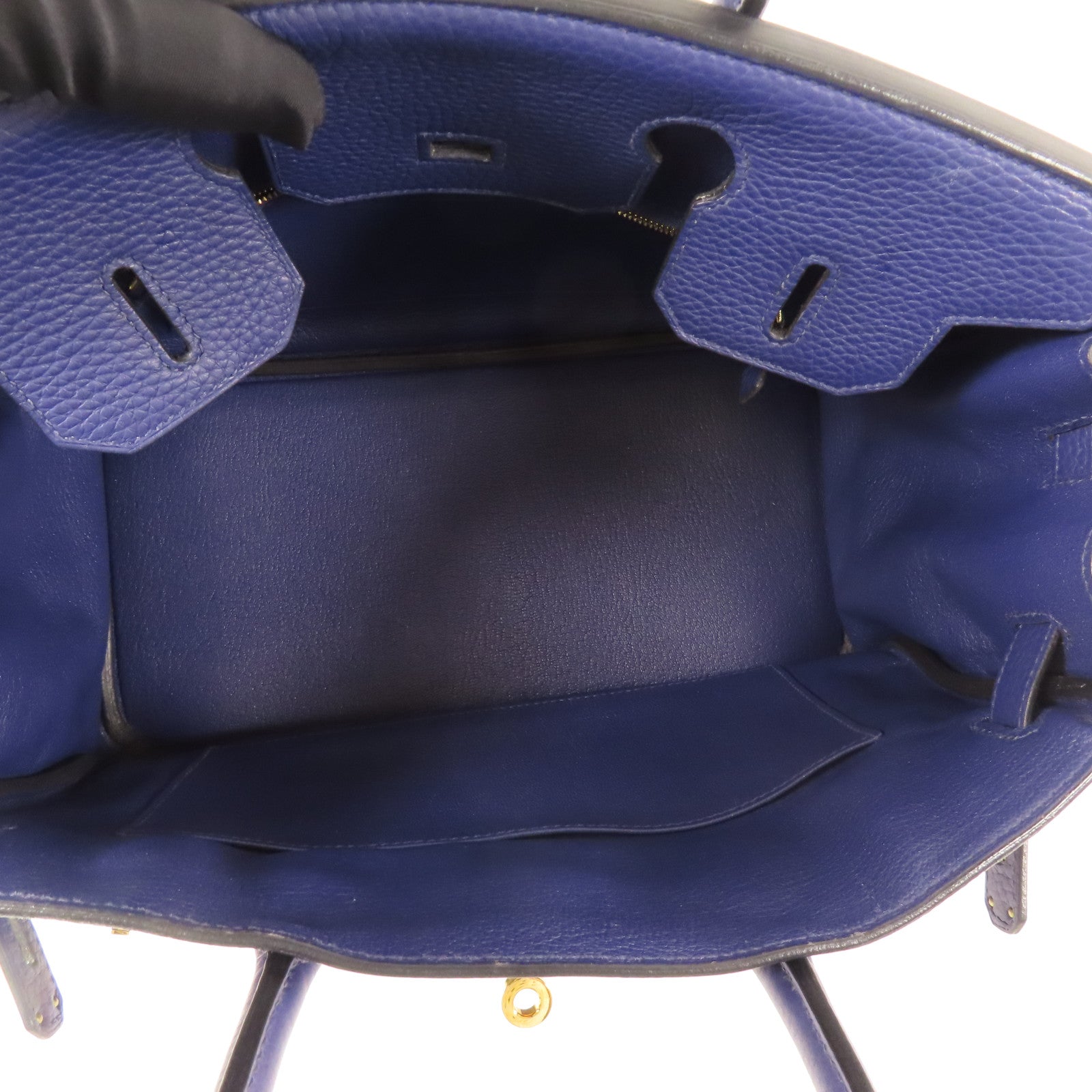 HERMES Clemence皮革Birkin 30金扣手挽袋Bleu Encre