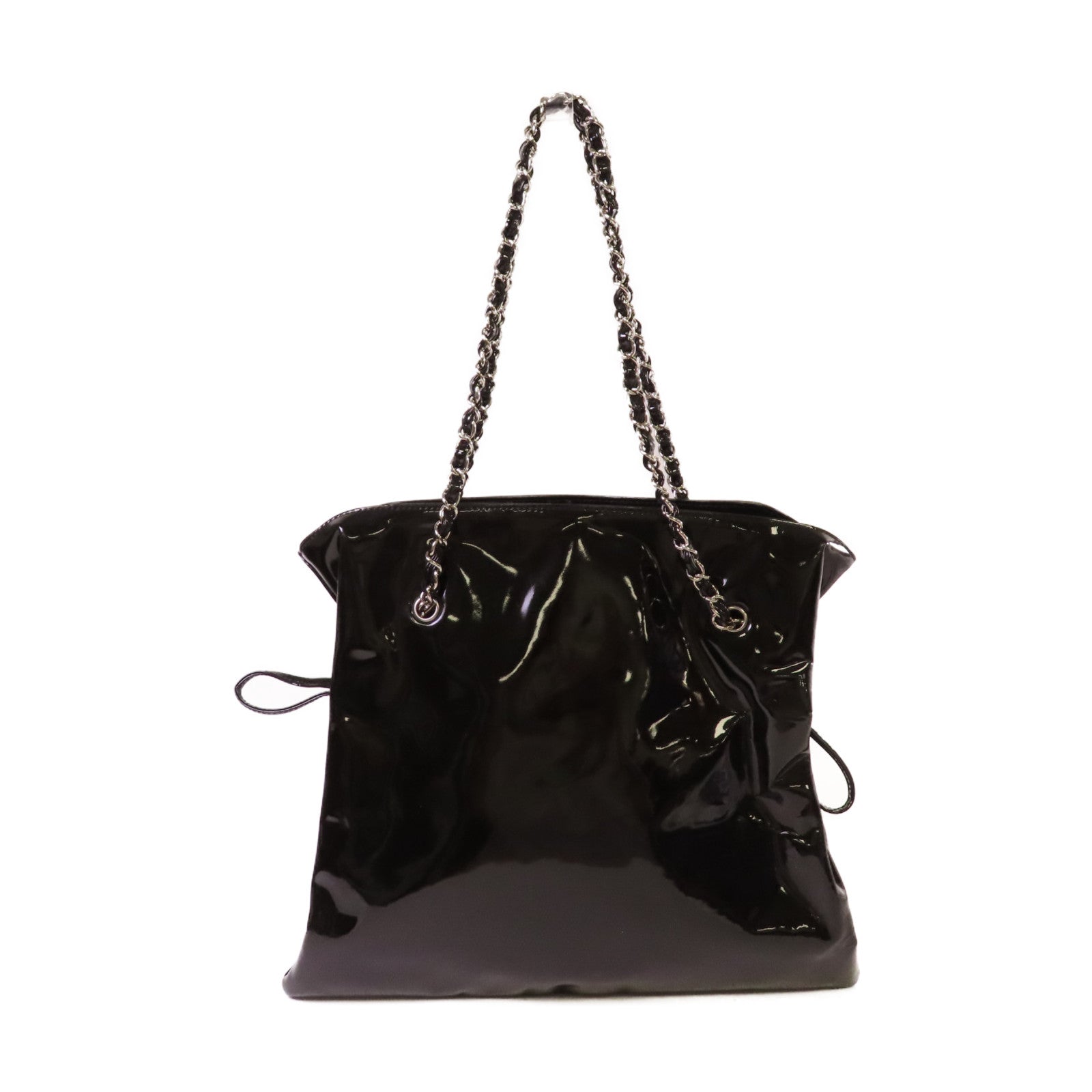 CHANEL 【激減優惠】漆皮皮革Chain Shoulder Bag銀扣鏈帶肩背袋黑色