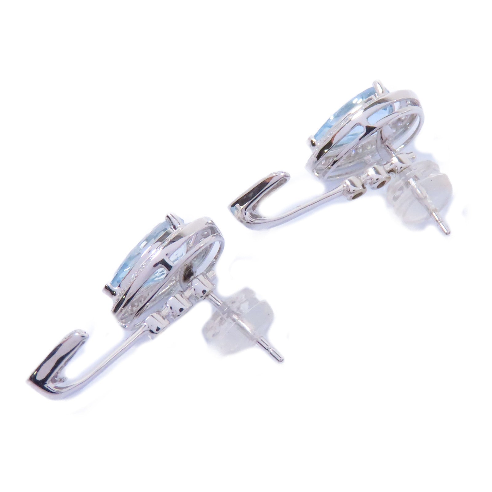 JEWELRY 18K白金Aquamarine Diamond Earrings 1.5ct海藍寶石0.4ct鑽石耳環淺藍色