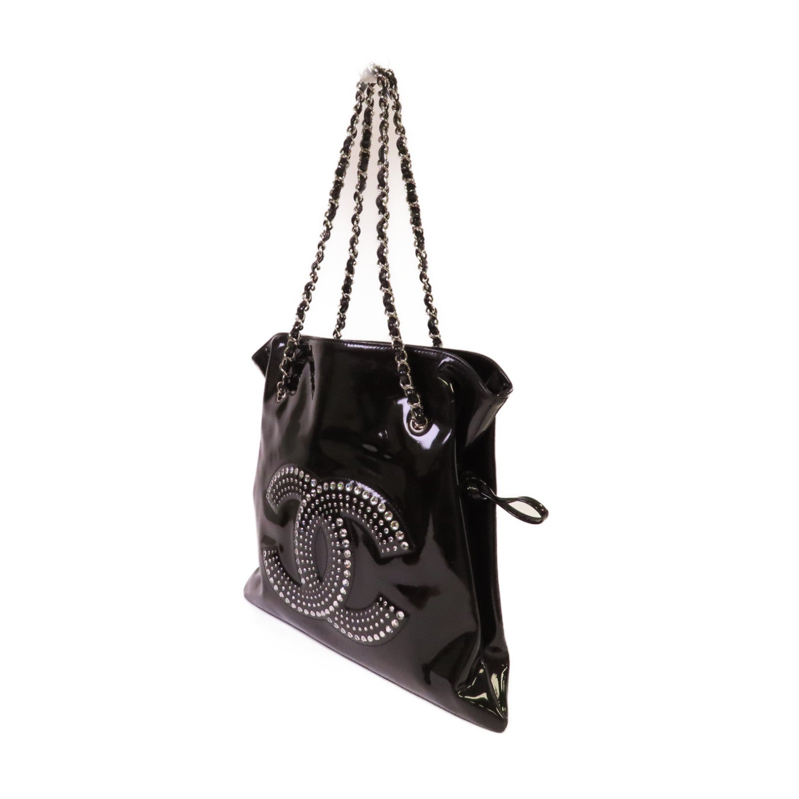 CHANEL 【激減優惠】漆皮皮革Chain Shoulder Bag銀扣鏈帶肩背袋黑色