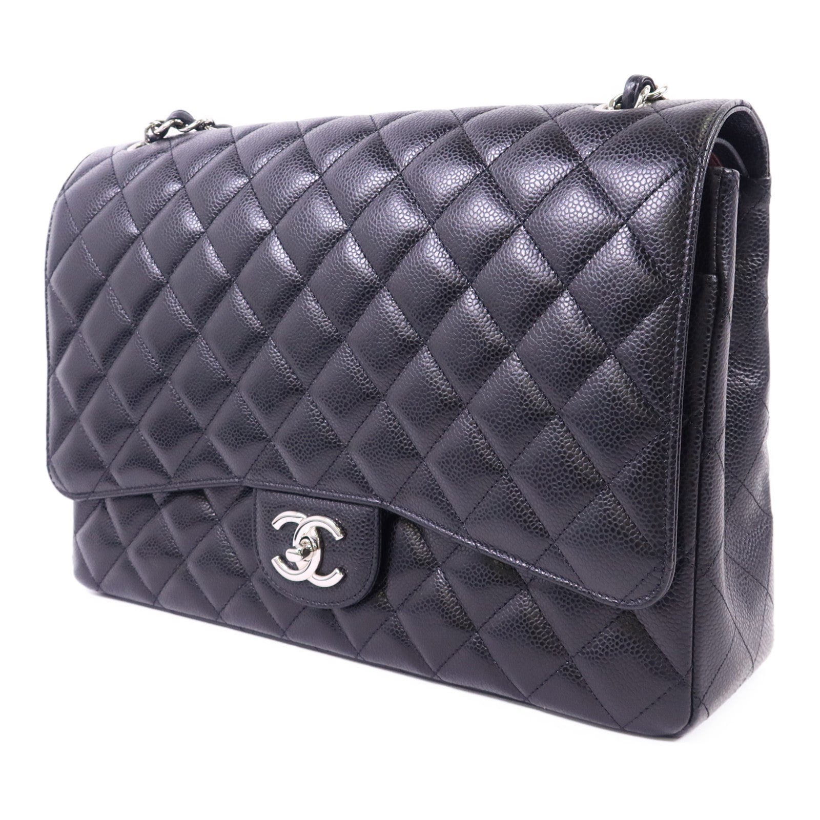 CHANEL 牛皮皮革Maxi Classic銀扣鏈帶肩背袋