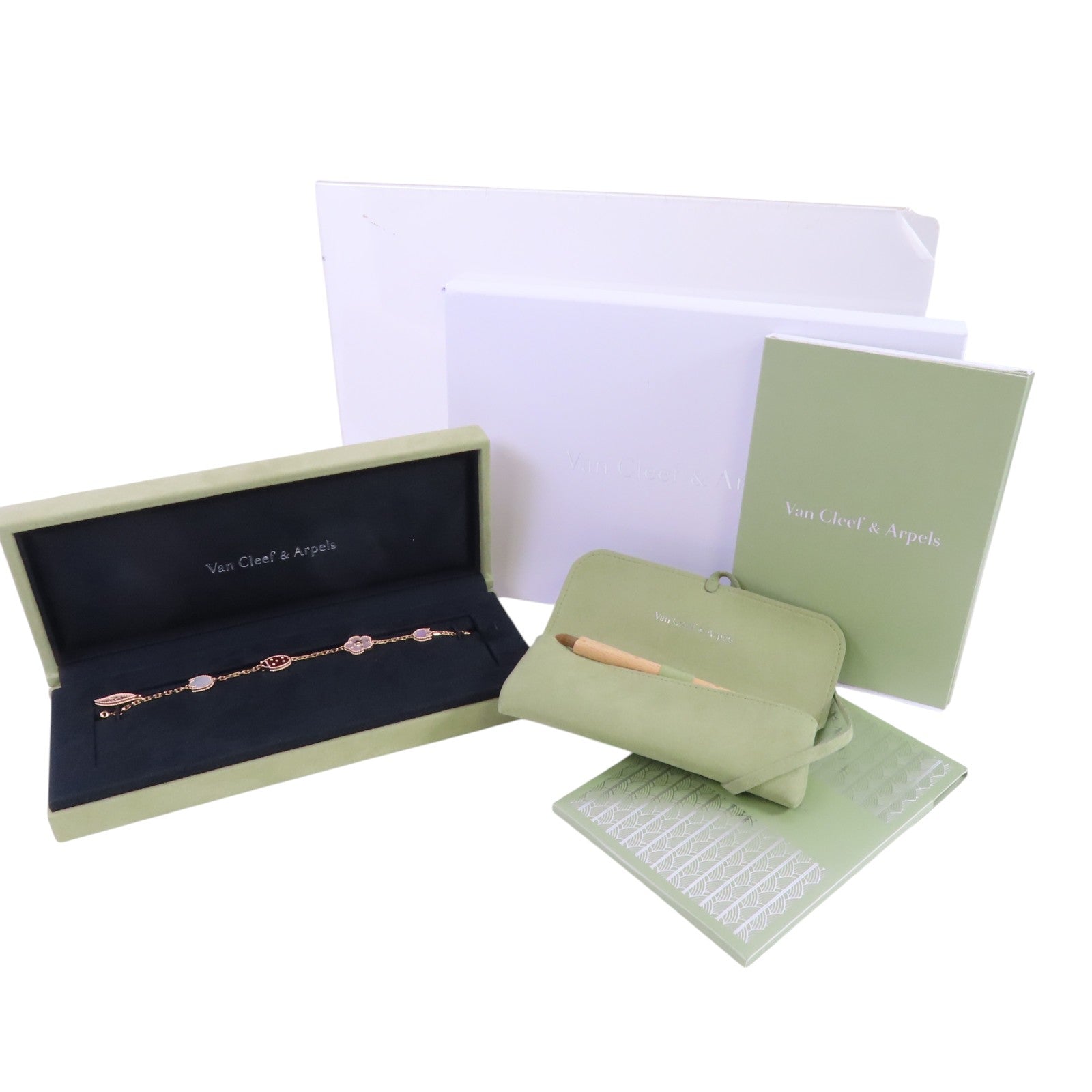 Van Cleef & Arpels 18K玫瑰金Lucky Spring Bracelet珍珠母貝/紅玉髓/縞瑪瑙手鍊