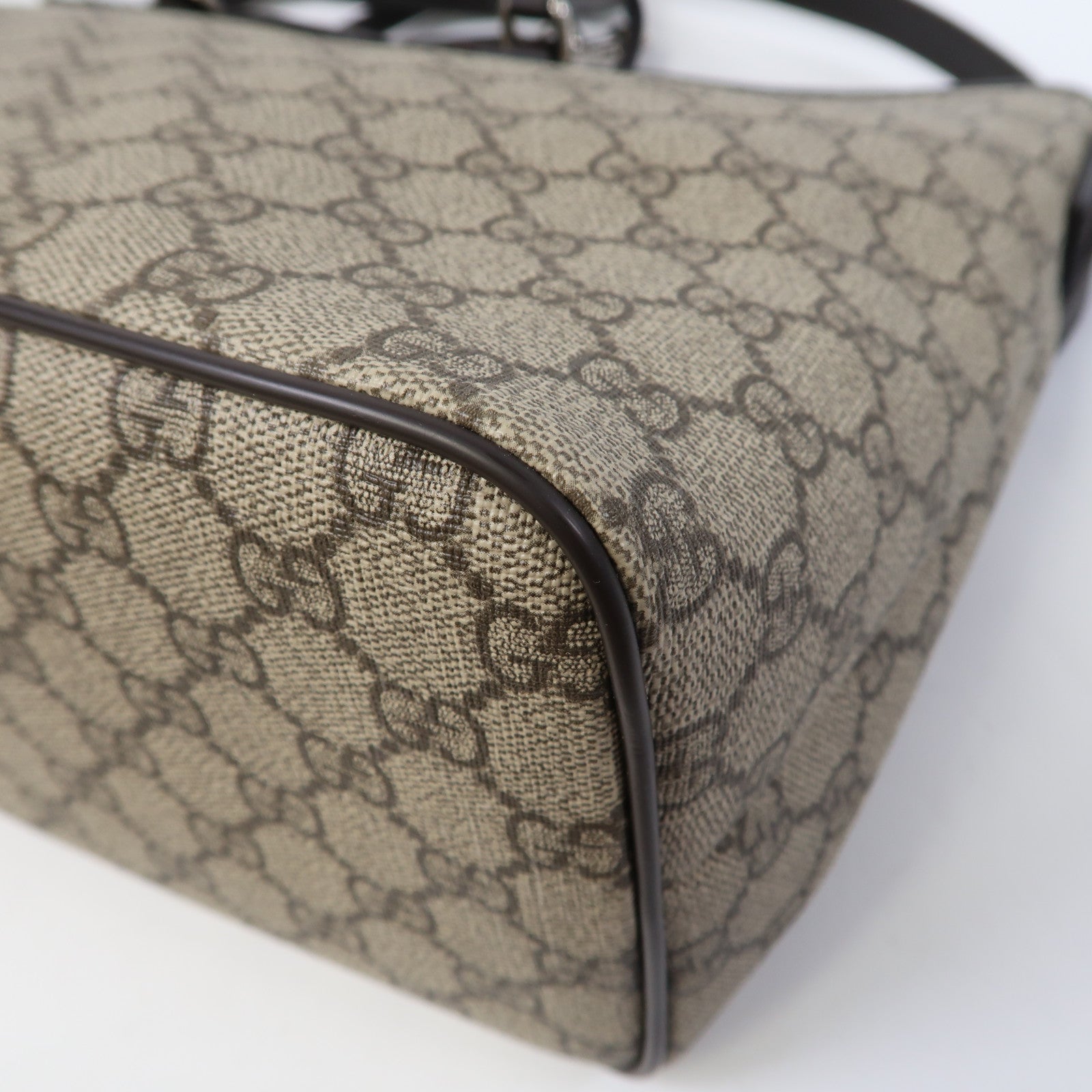 GUCCI 塗層帆布2 Way Shoulder銀扣手挽肩背兩用袋啡色
