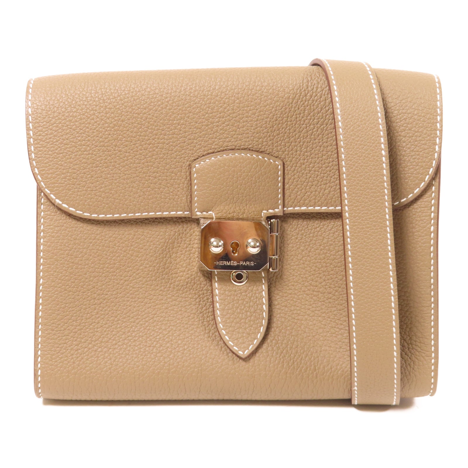 HERMES Togo皮革Sac A Depeches 21銀扣肩背袋啡色