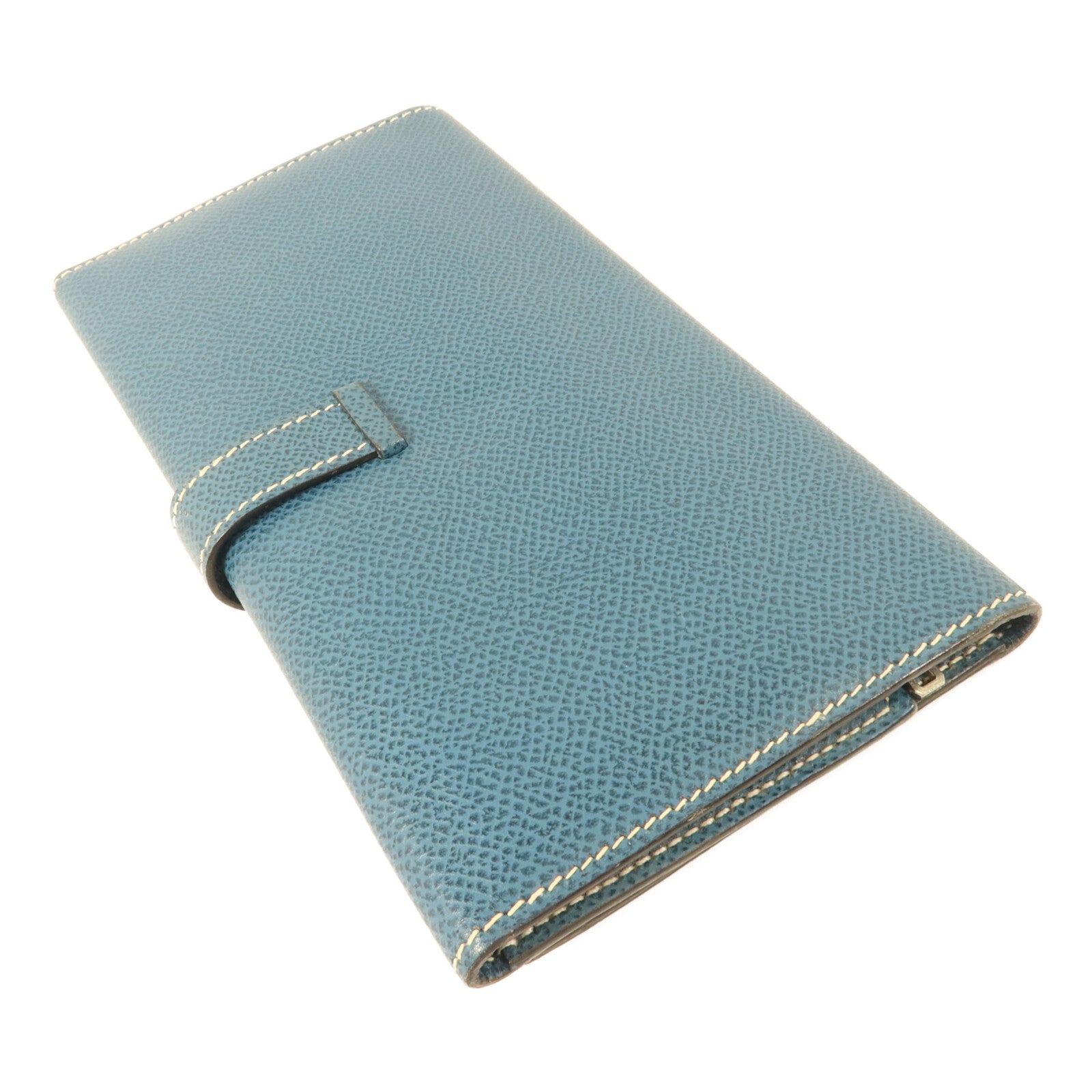HERMES Courchevel皮革Bearn Trifold長錢包Bleu Jean