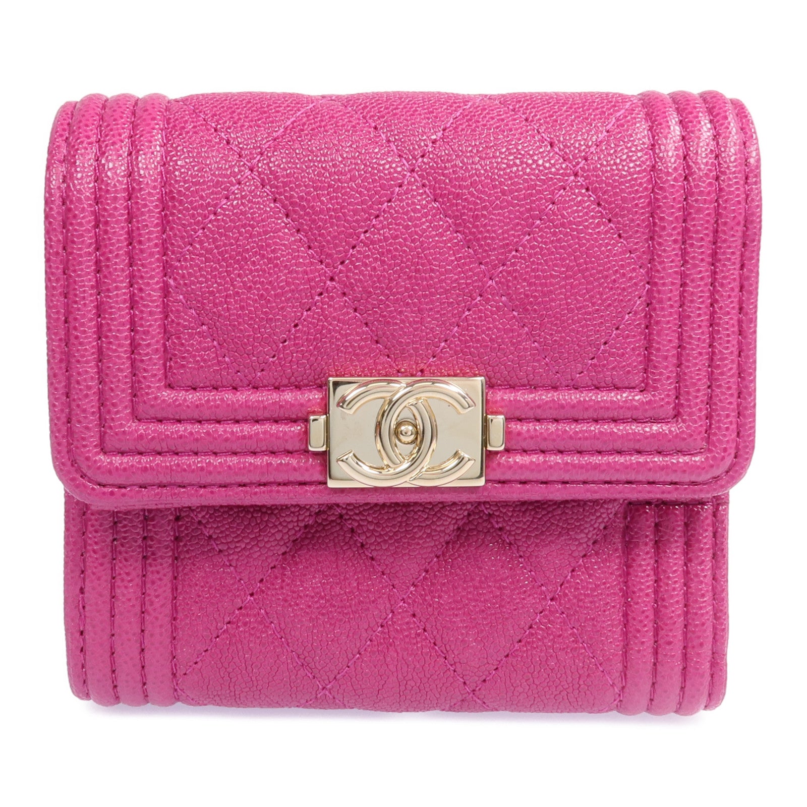 CHANEL 牛皮皮革Boy Wallet金扣錢包