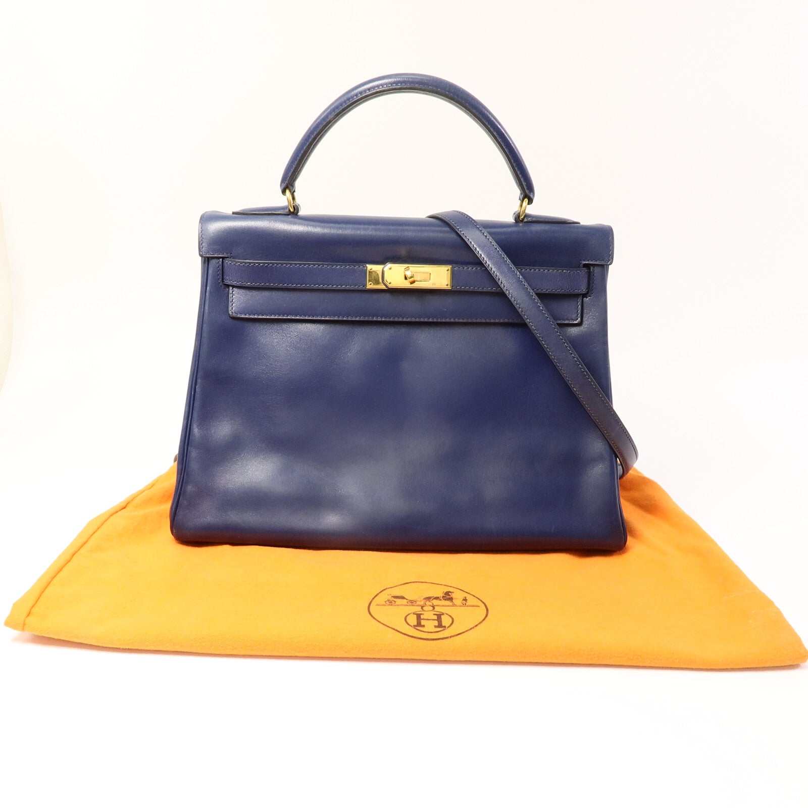 HERMES Box皮革Kelly 32手挽肩背兩用袋Blue