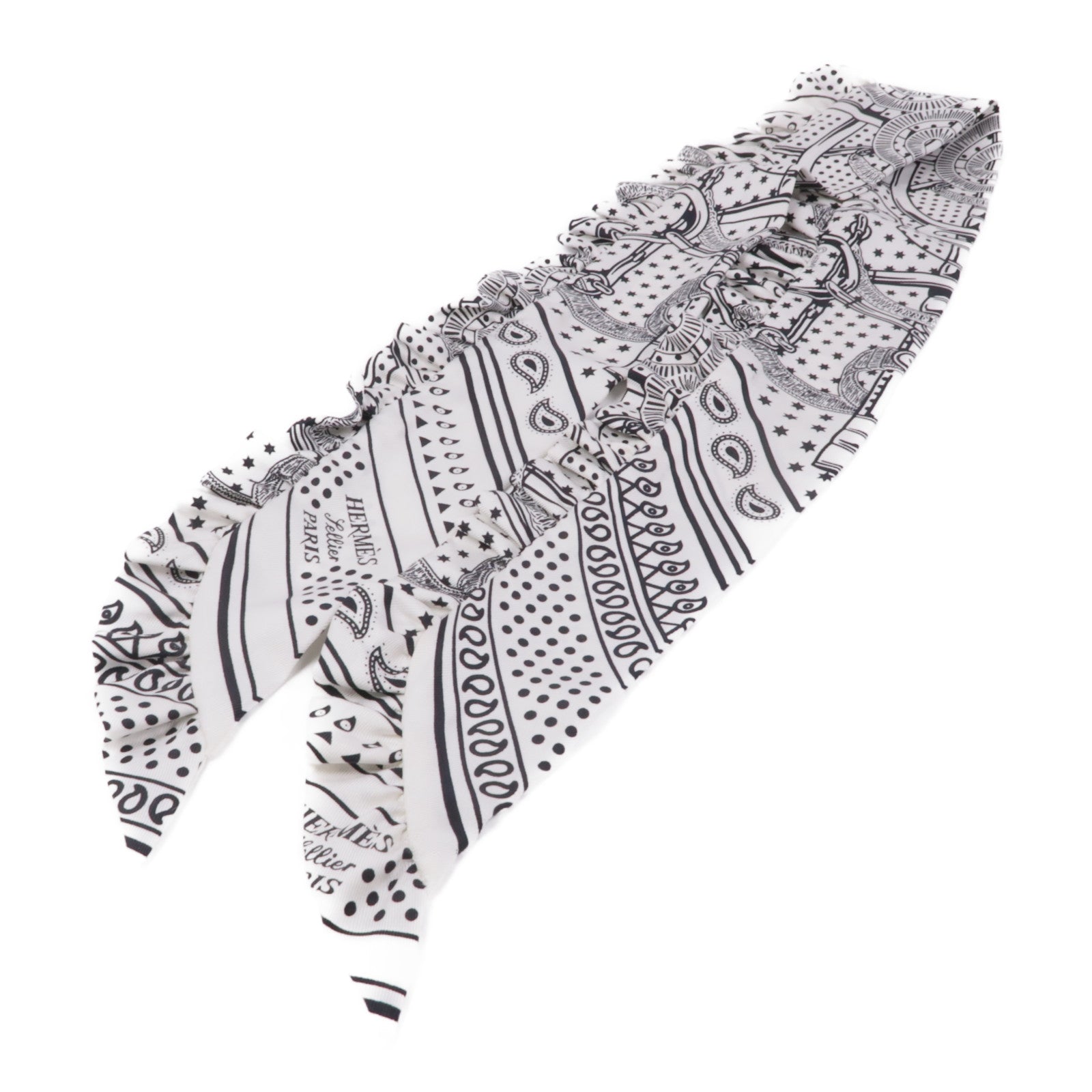 HERMES Scarf Scarves Silk White Black