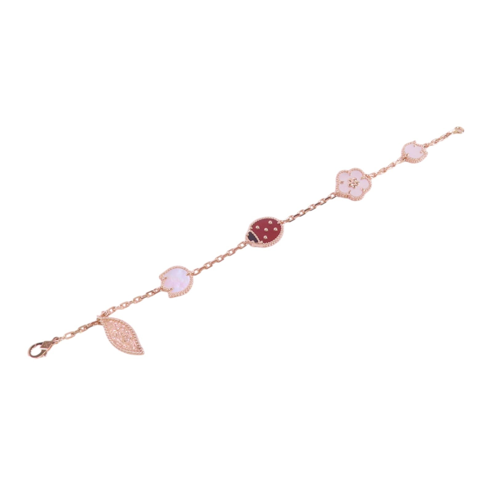 Van Cleef & Arpels 18K玫瑰金Lucky Spring Bracelet珍珠母貝/紅玉髓/縞瑪瑙手鍊
