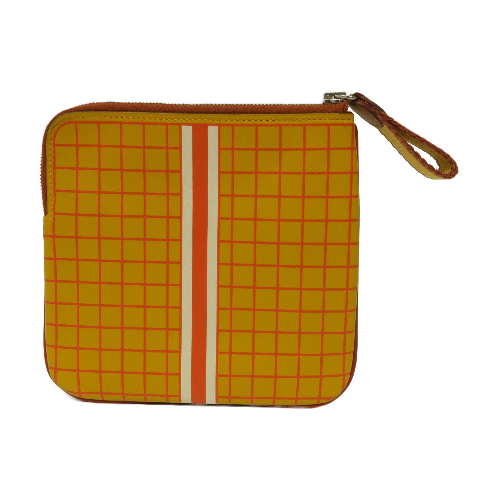 HERMES Vache Liegee皮革Carre Pocket Pouch銀扣手拿包經典駝色