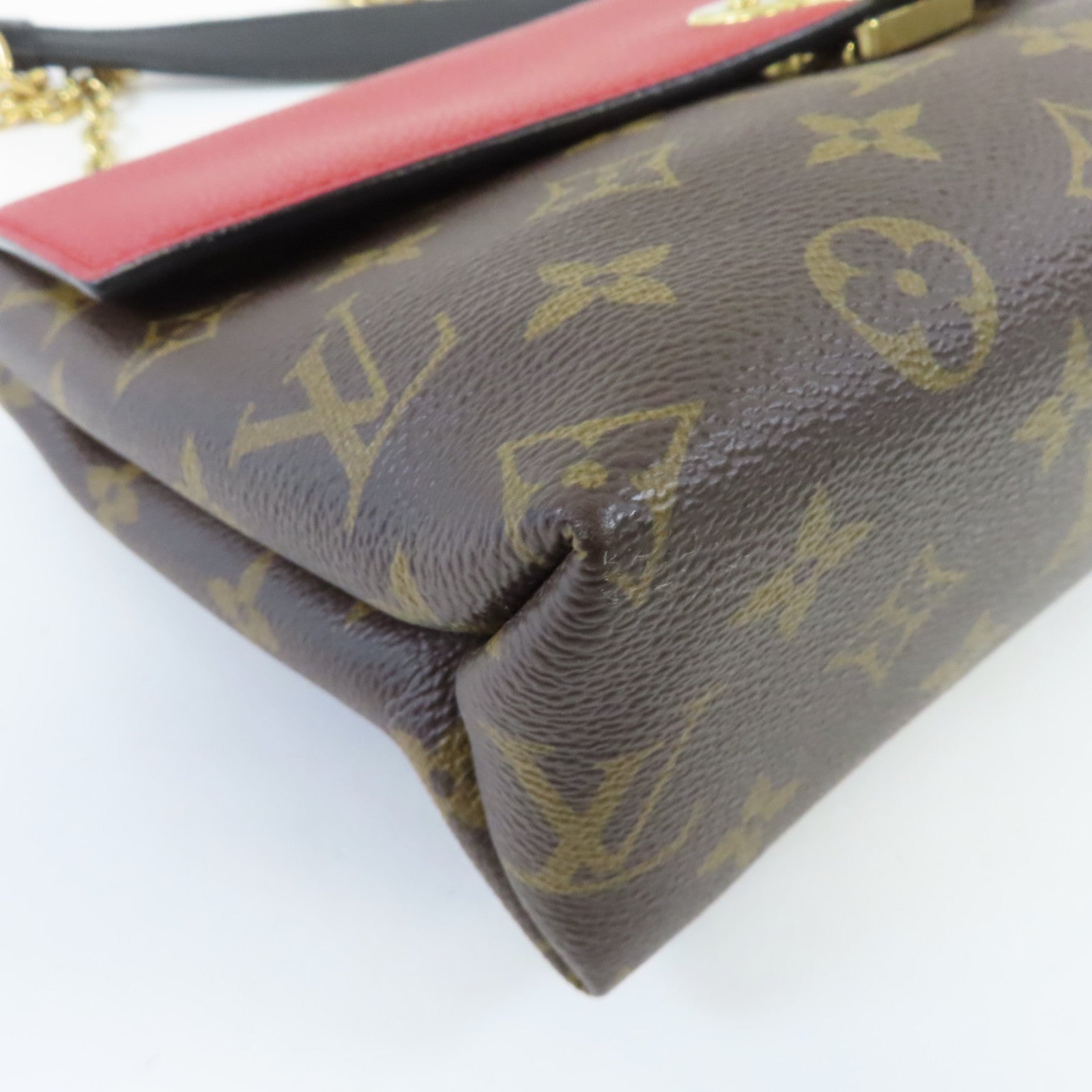 LOUIS VUITTON Monogram Saint Placide Chain Bag金扣鏈帶肩背袋紅色/啡色