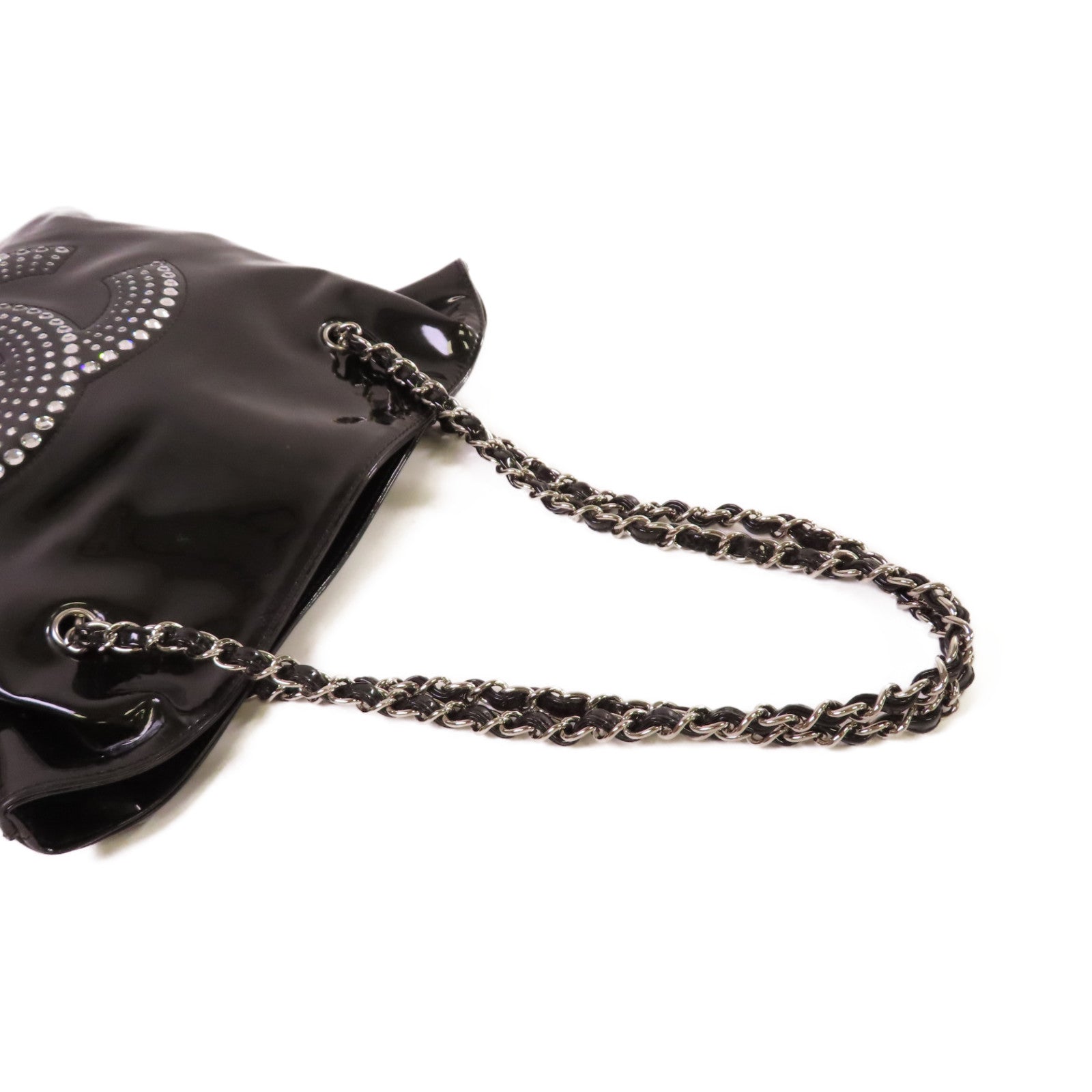 CHANEL 【激減優惠】漆皮皮革Chain Shoulder Bag銀扣鏈帶肩背袋黑色