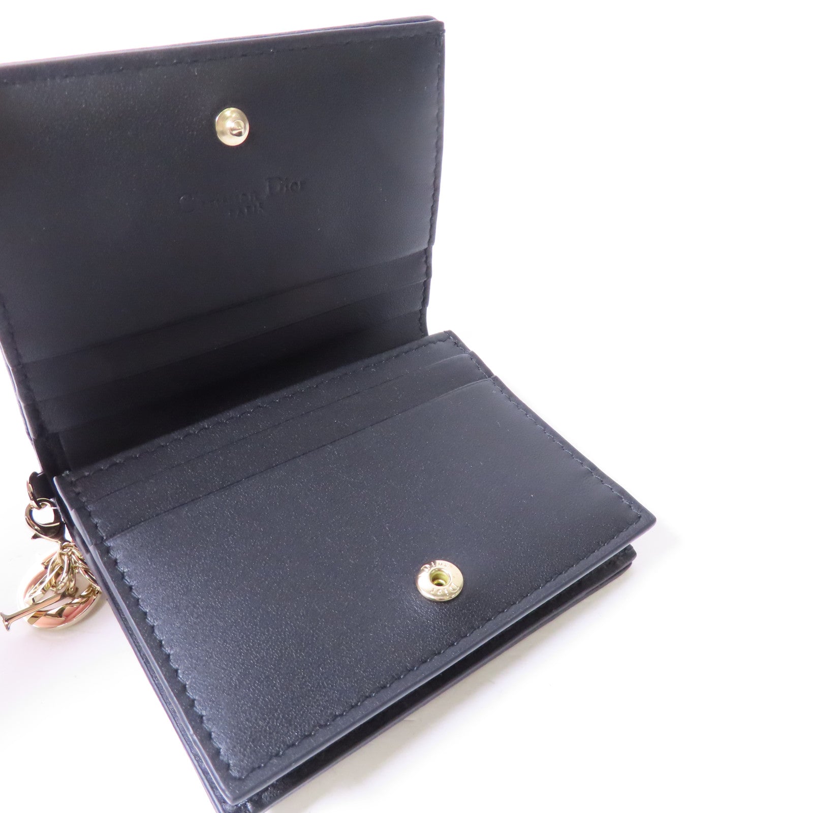 Dior 羊皮皮革Lady Dior Gardenia金扣錢包黑色