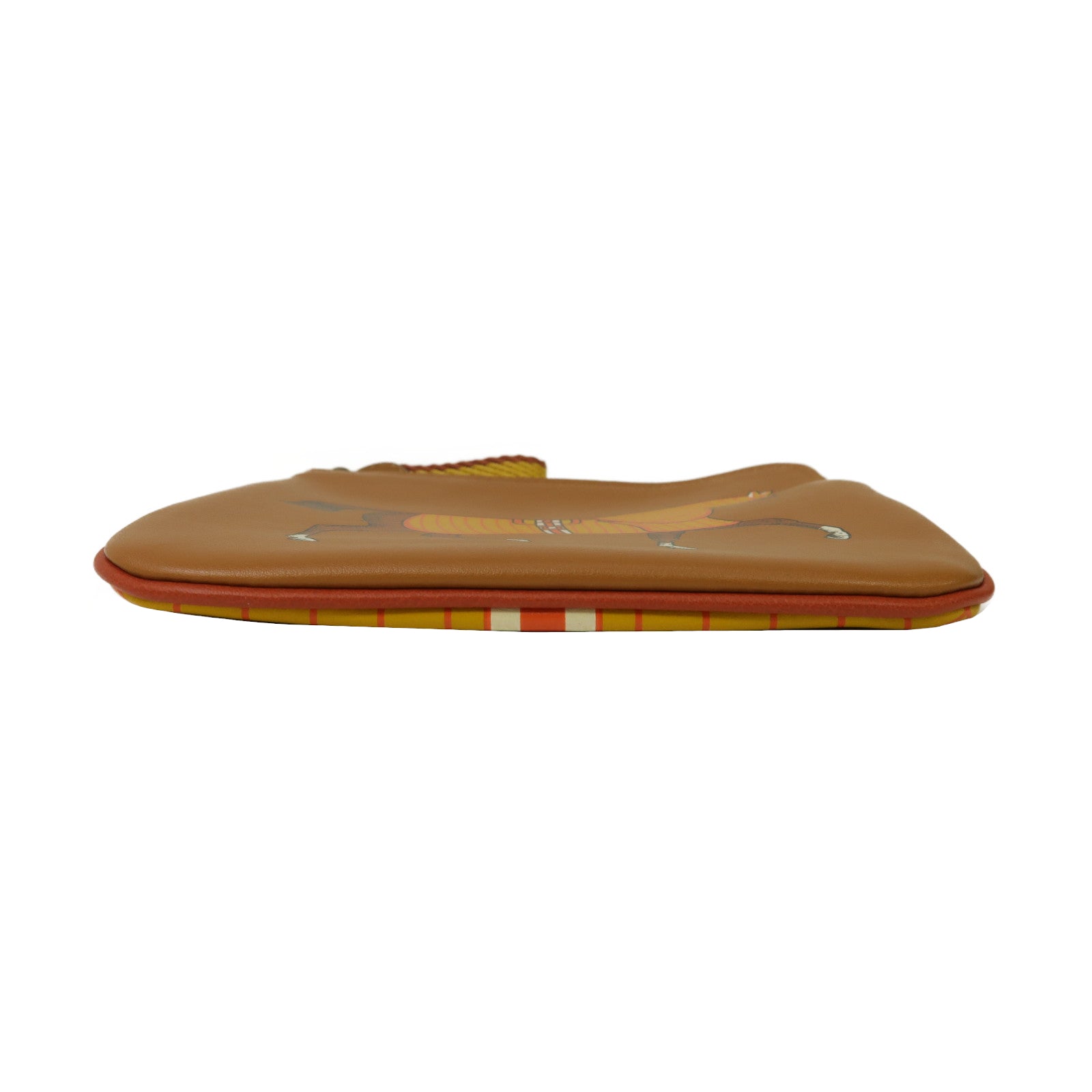 HERMES Vache Liegee皮革Carre Pocket Pouch銀扣手拿包經典駝色