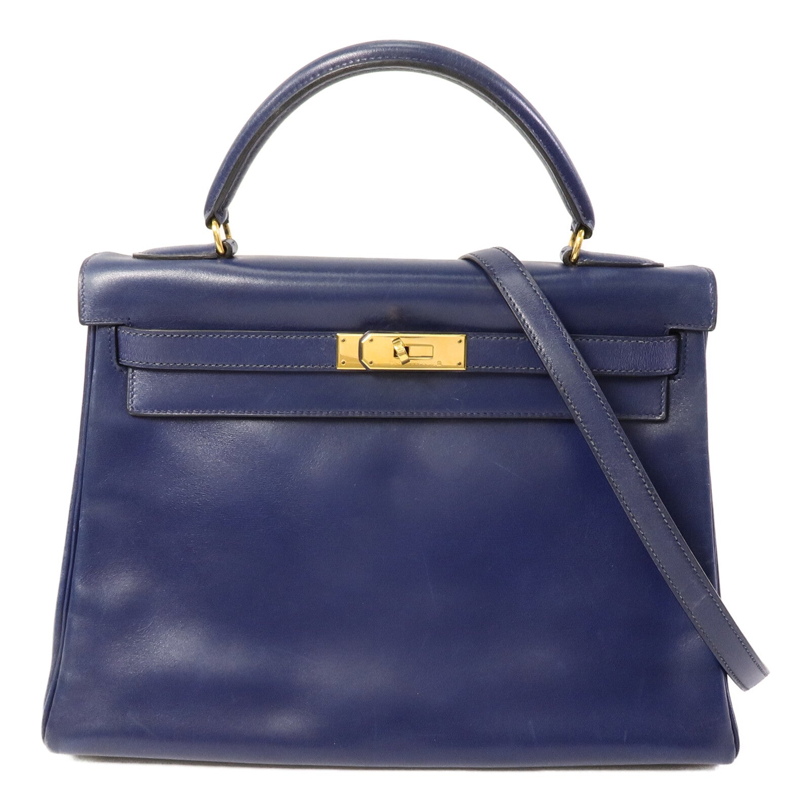 HERMES Box皮革Kelly 32手挽肩背兩用袋Blue