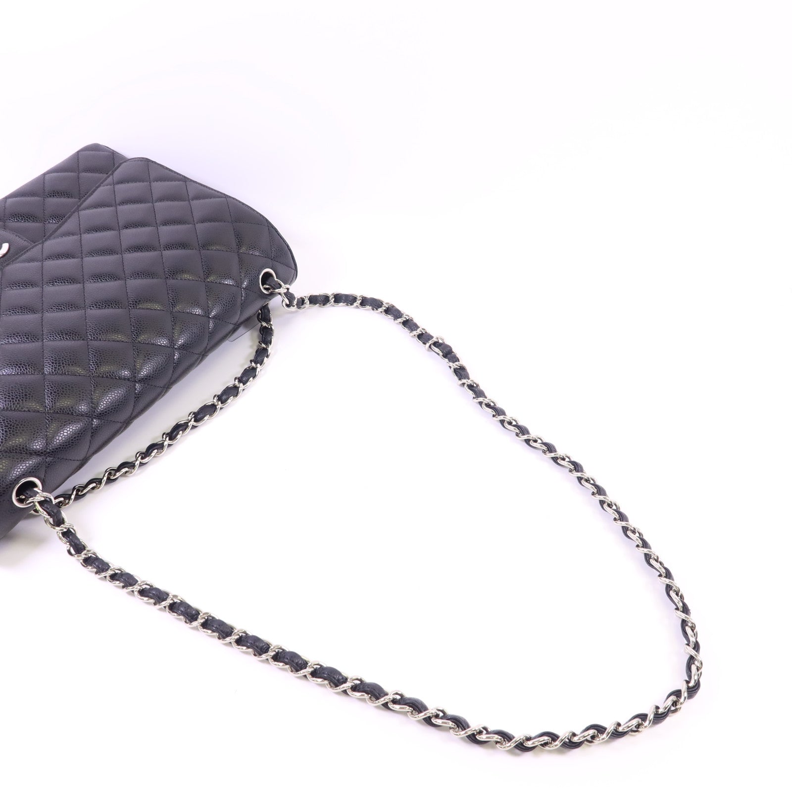 CHANEL 牛皮皮革Maxi Classic銀扣鏈帶肩背袋