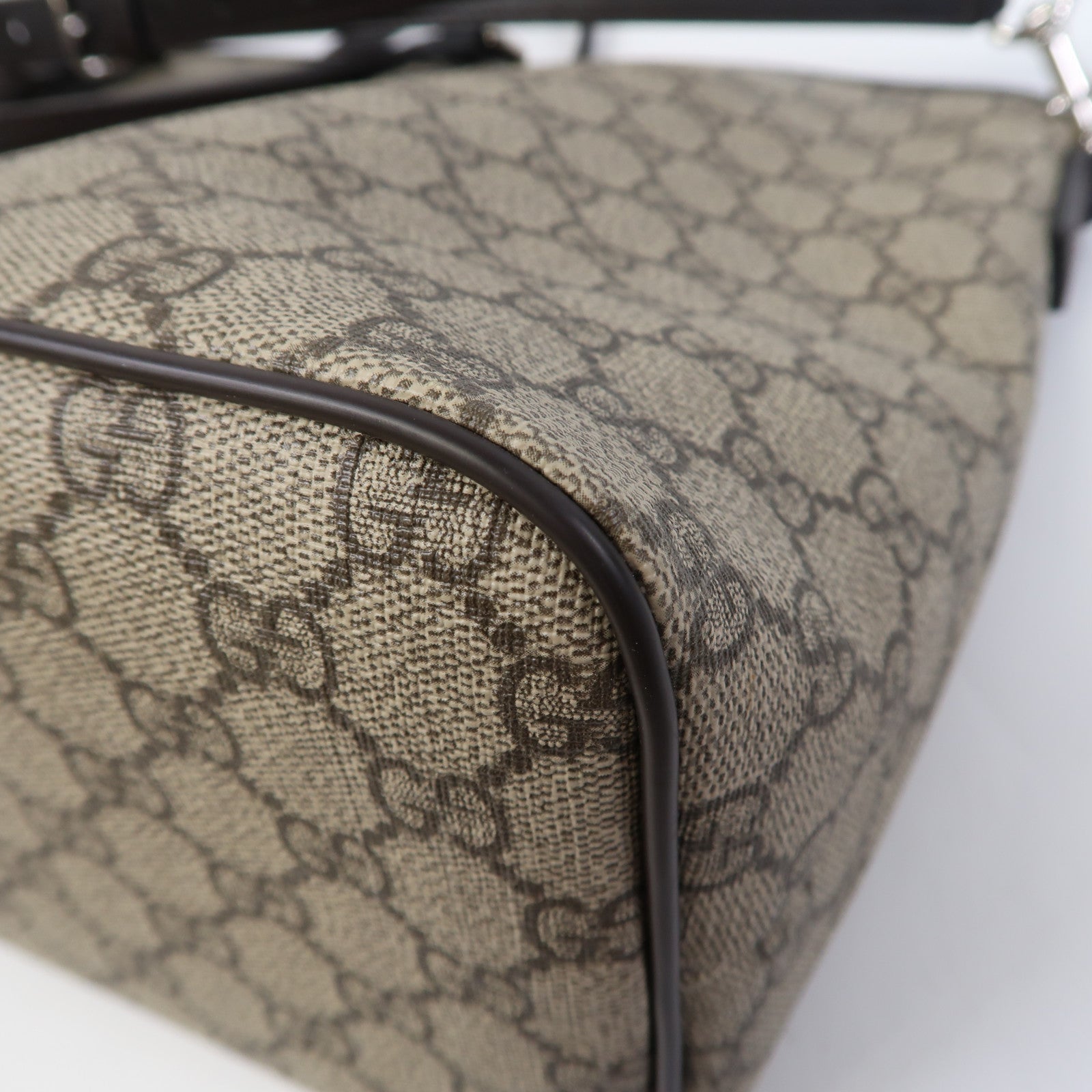 GUCCI 塗層帆布2 Way Shoulder銀扣手挽肩背兩用袋啡色