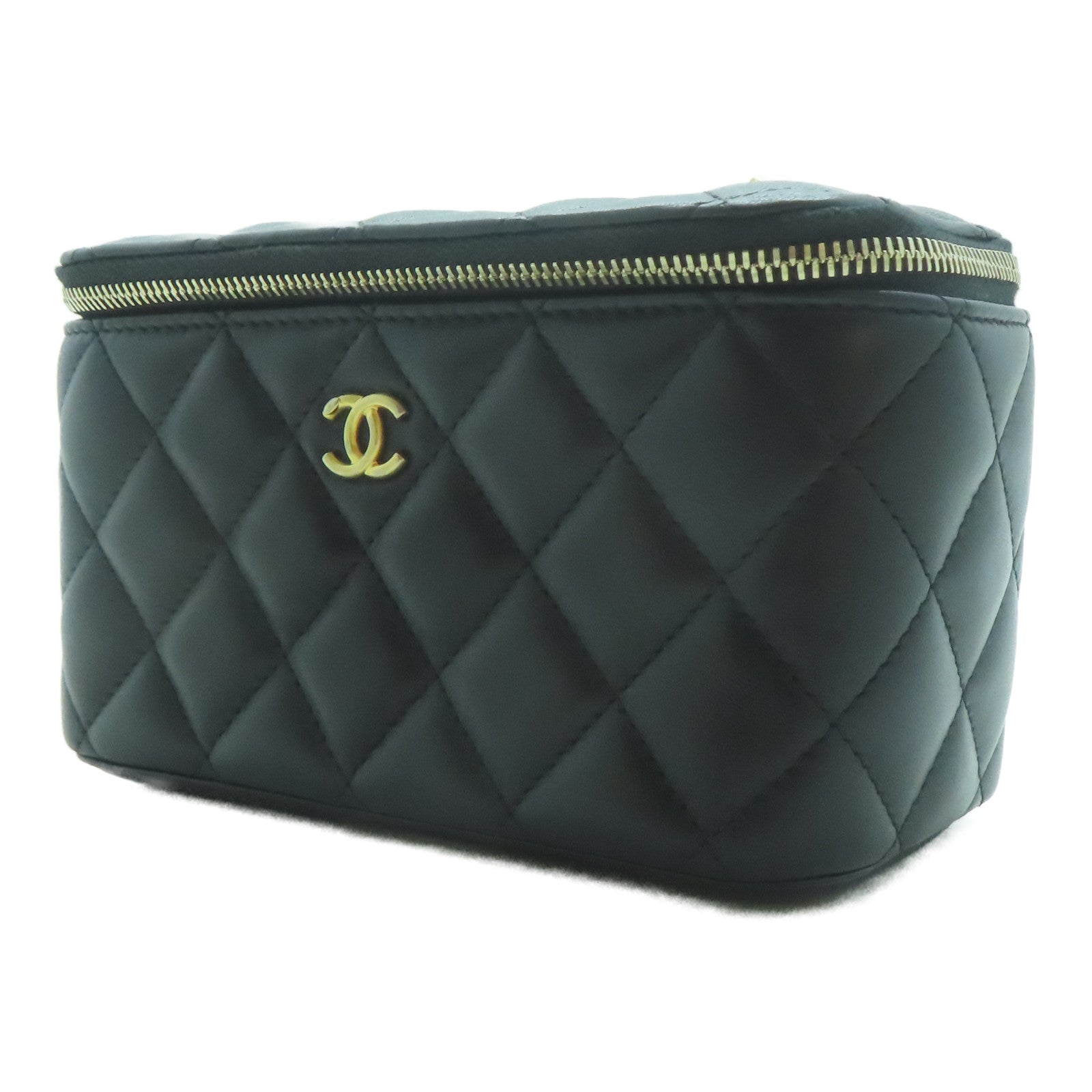 CHANEL 【激減優惠】菱格羊皮皮革Vanity Case金扣鏈帶肩背袋黑色
