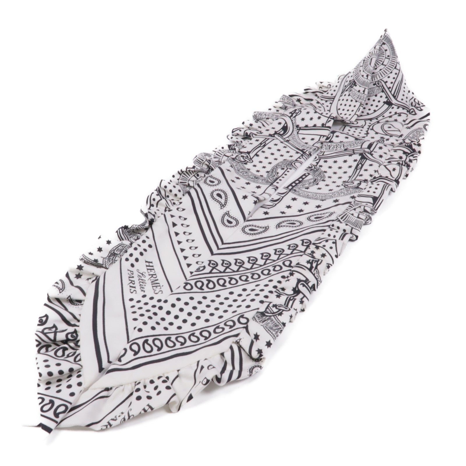 HERMES Scarf Scarves Silk White Black
