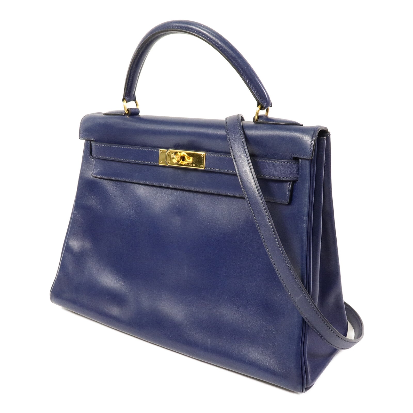 HERMES Box皮革Kelly 32手挽肩背兩用袋Blue